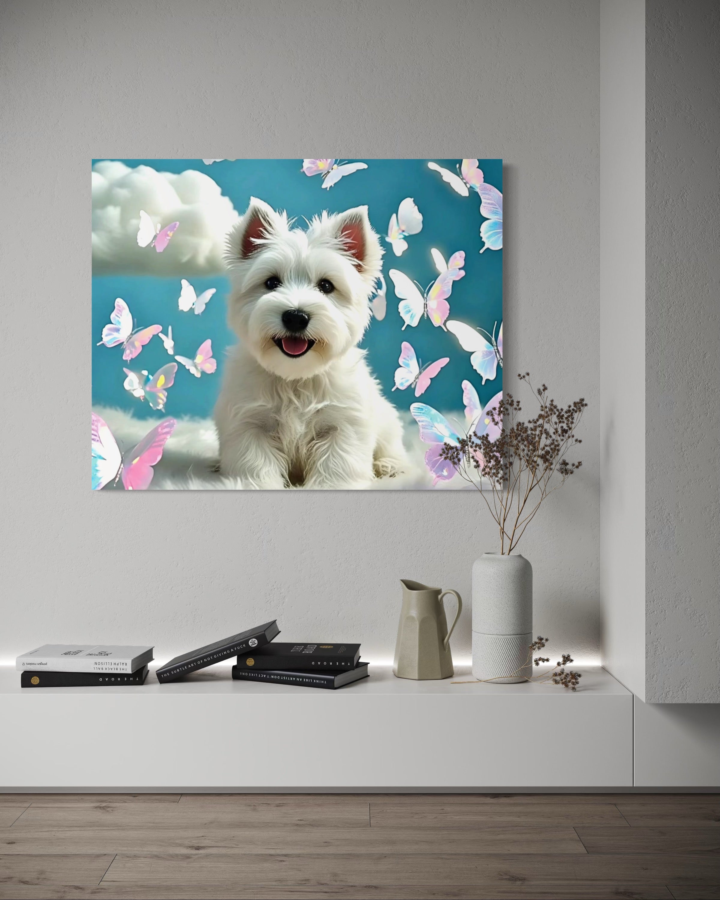 Westie Puppy with Holographic Butterflies