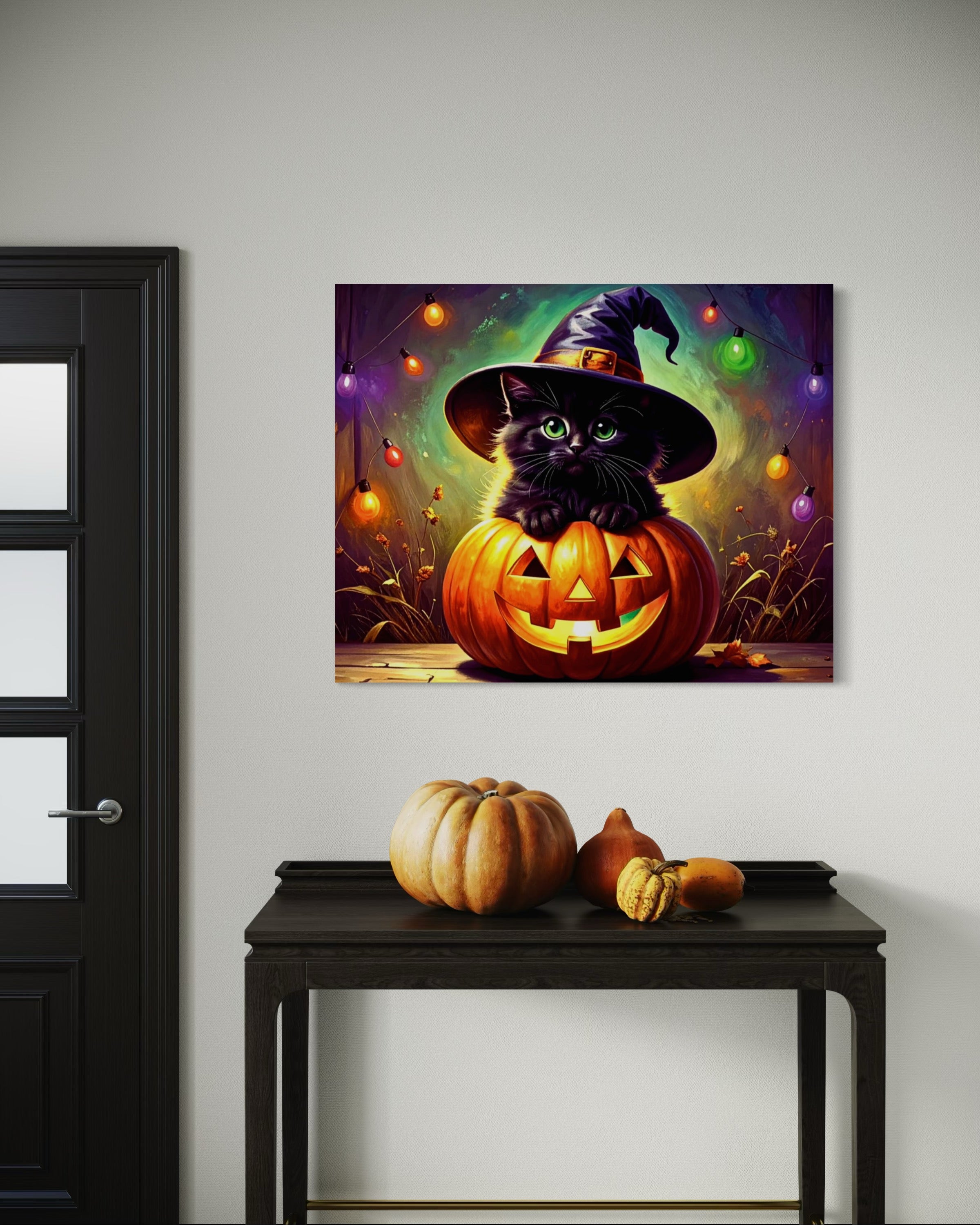 Kitten in Jack O Lantern with Witch Hat