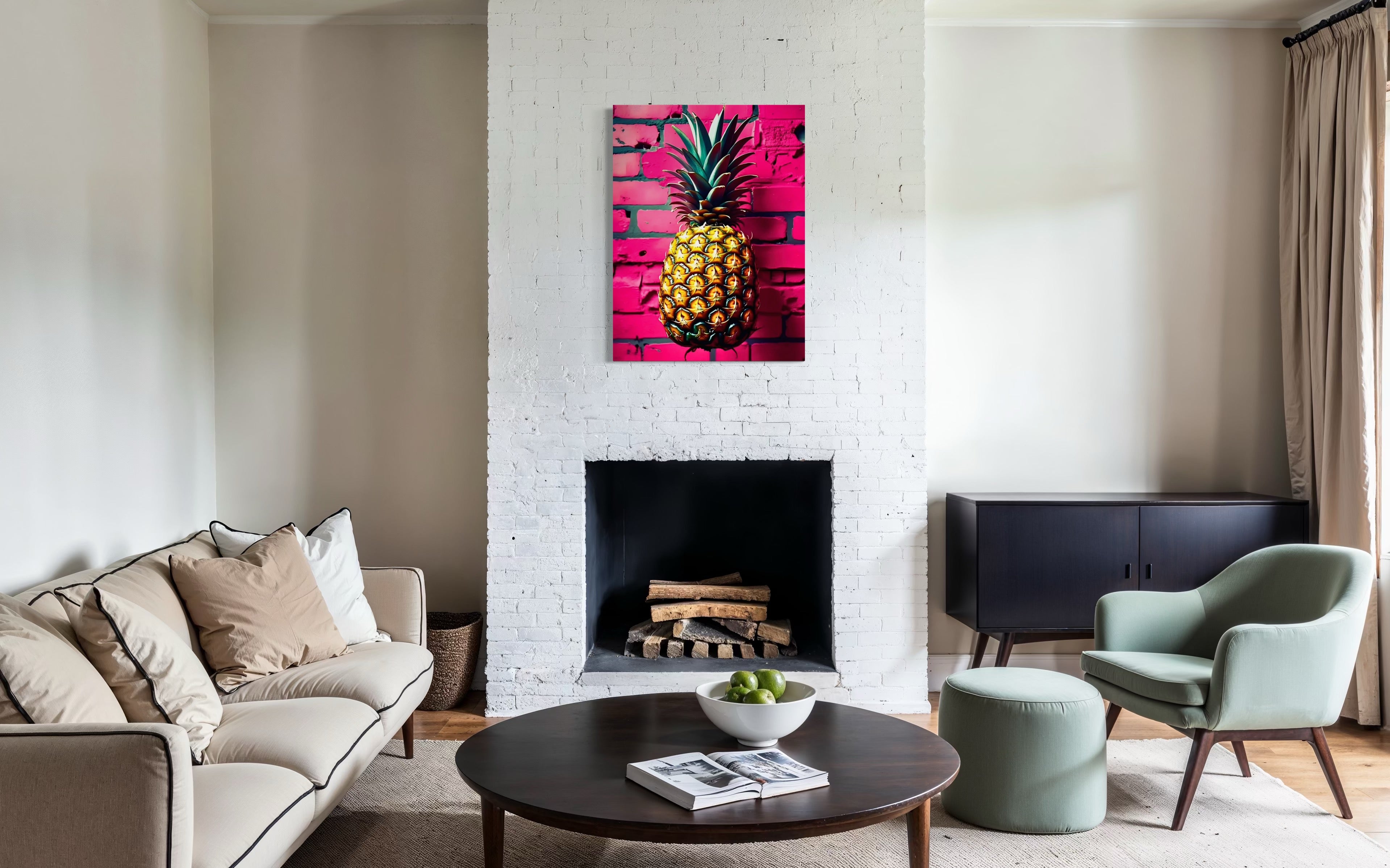 Vibrant Pineapple with Hot Pink Brick Background