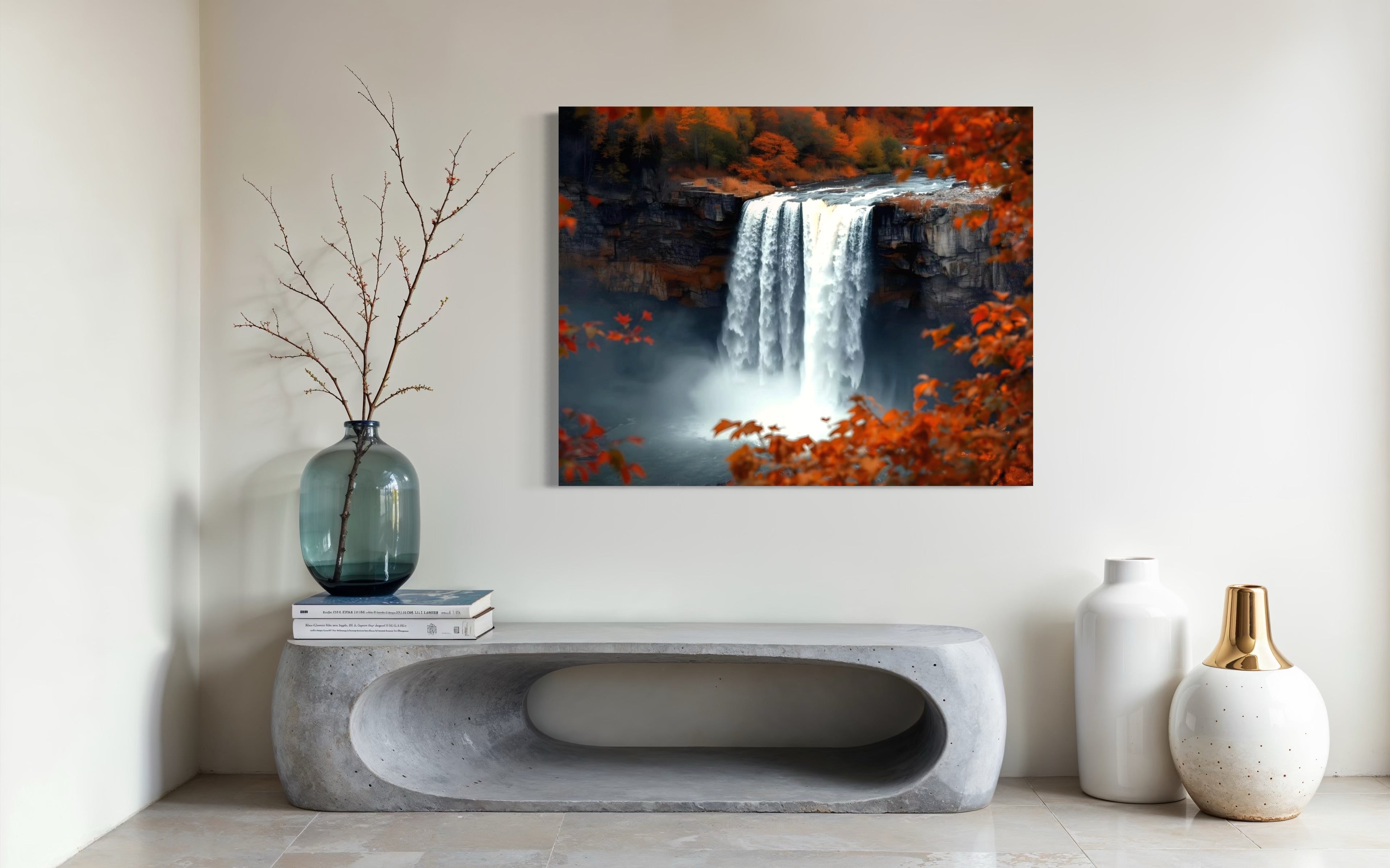 Autumn Waterfall Landscape Museum Print