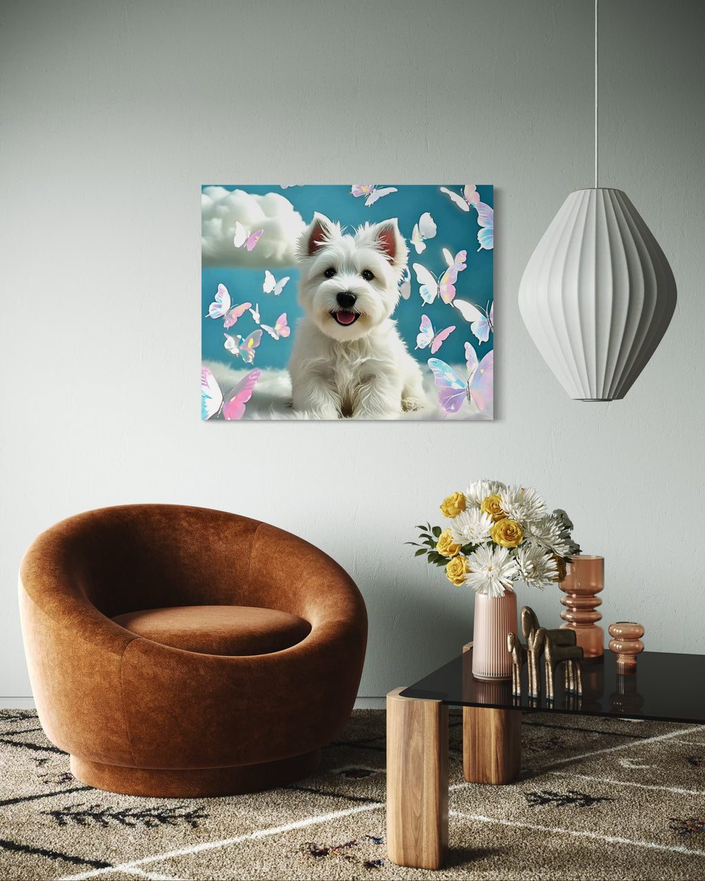 Westie Puppy with Holographic Butterflies