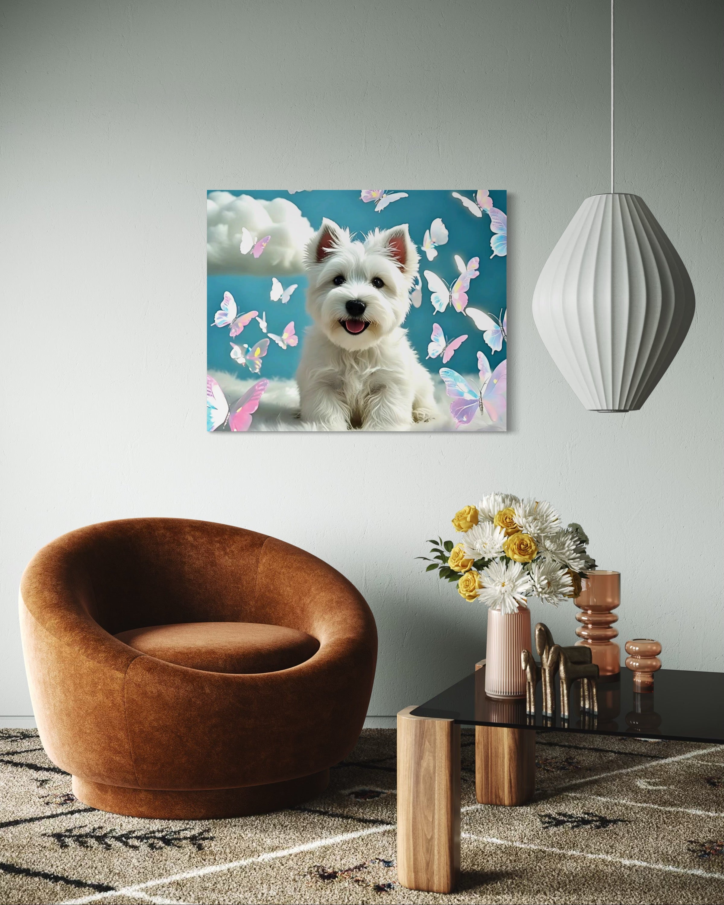 Westie Puppy with Holographic Butterflies