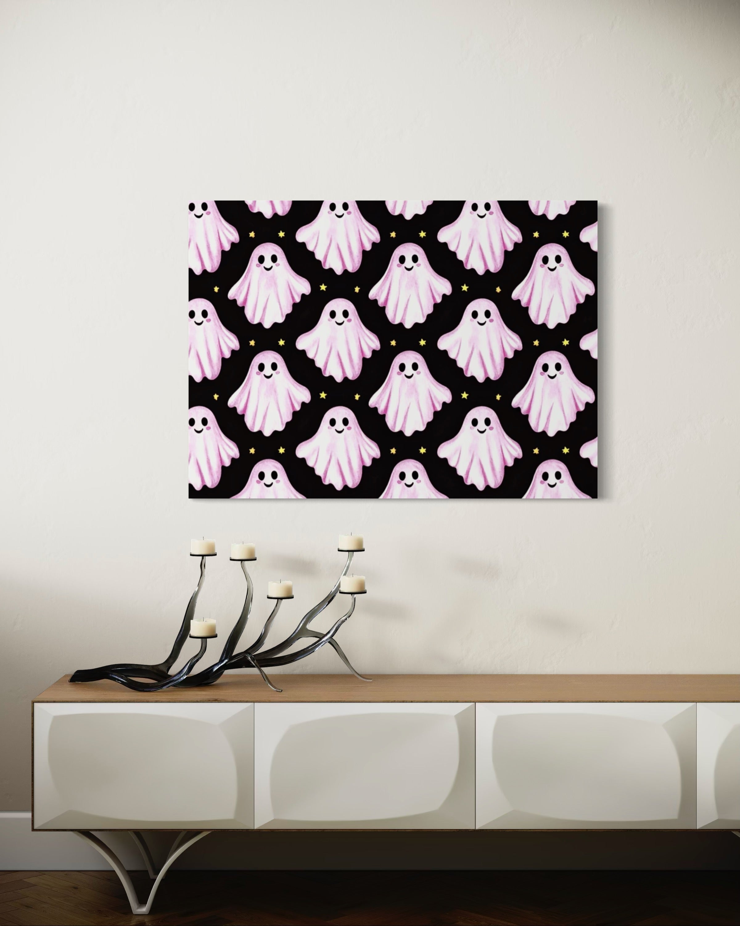 Pink Ghost Pattern on Black