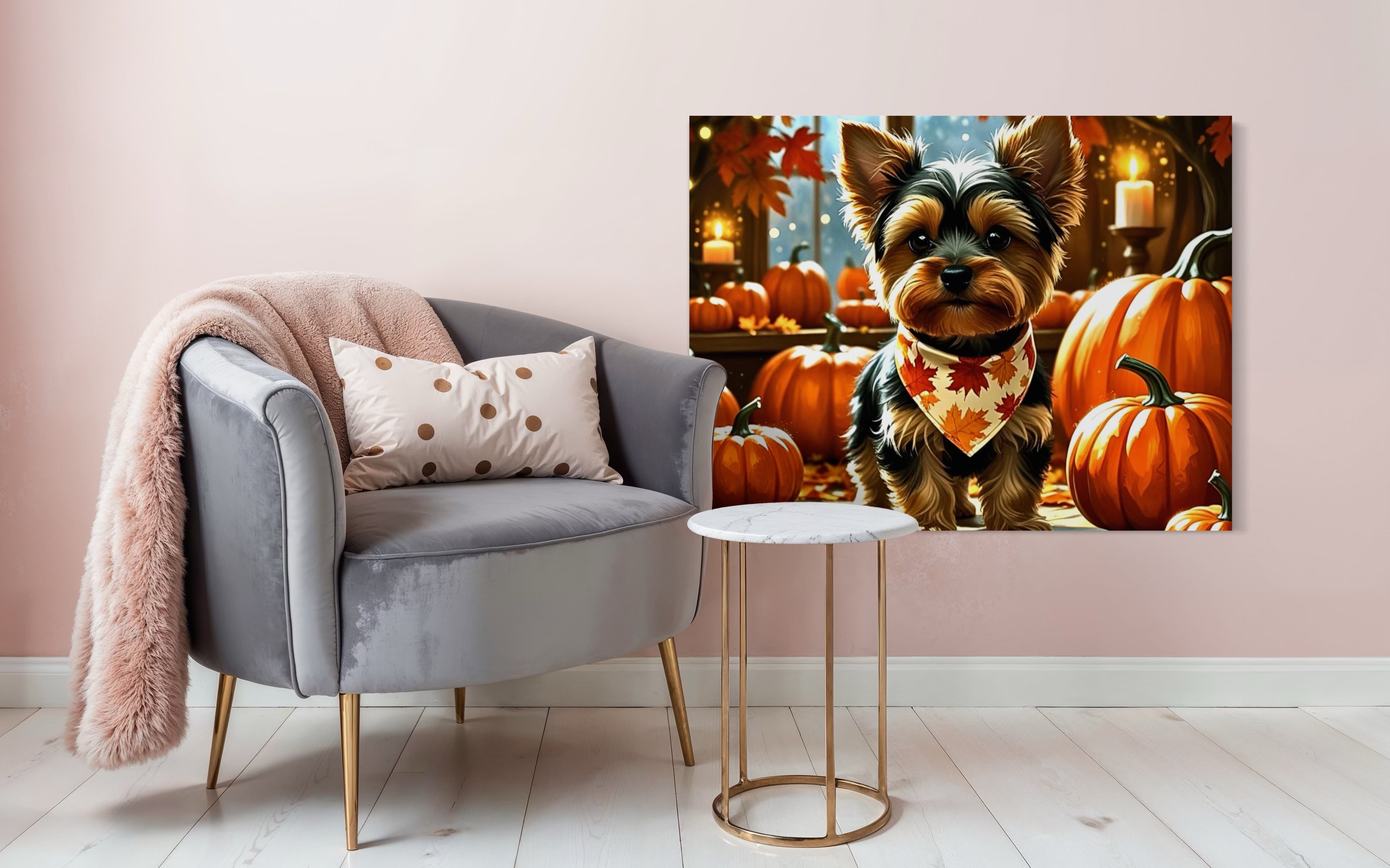 Yorkie cozy in the Fall