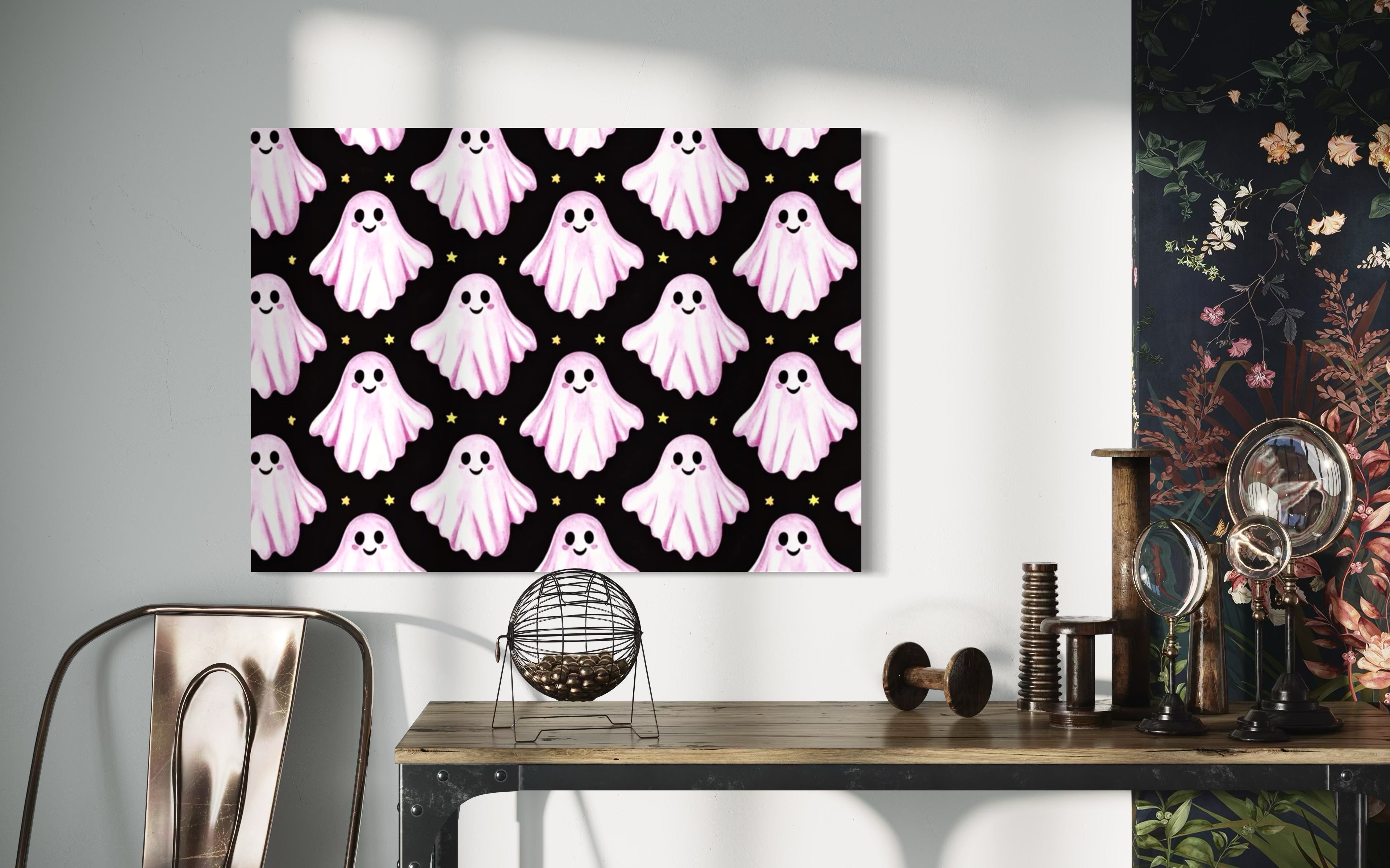 Pink Ghost Pattern on Black