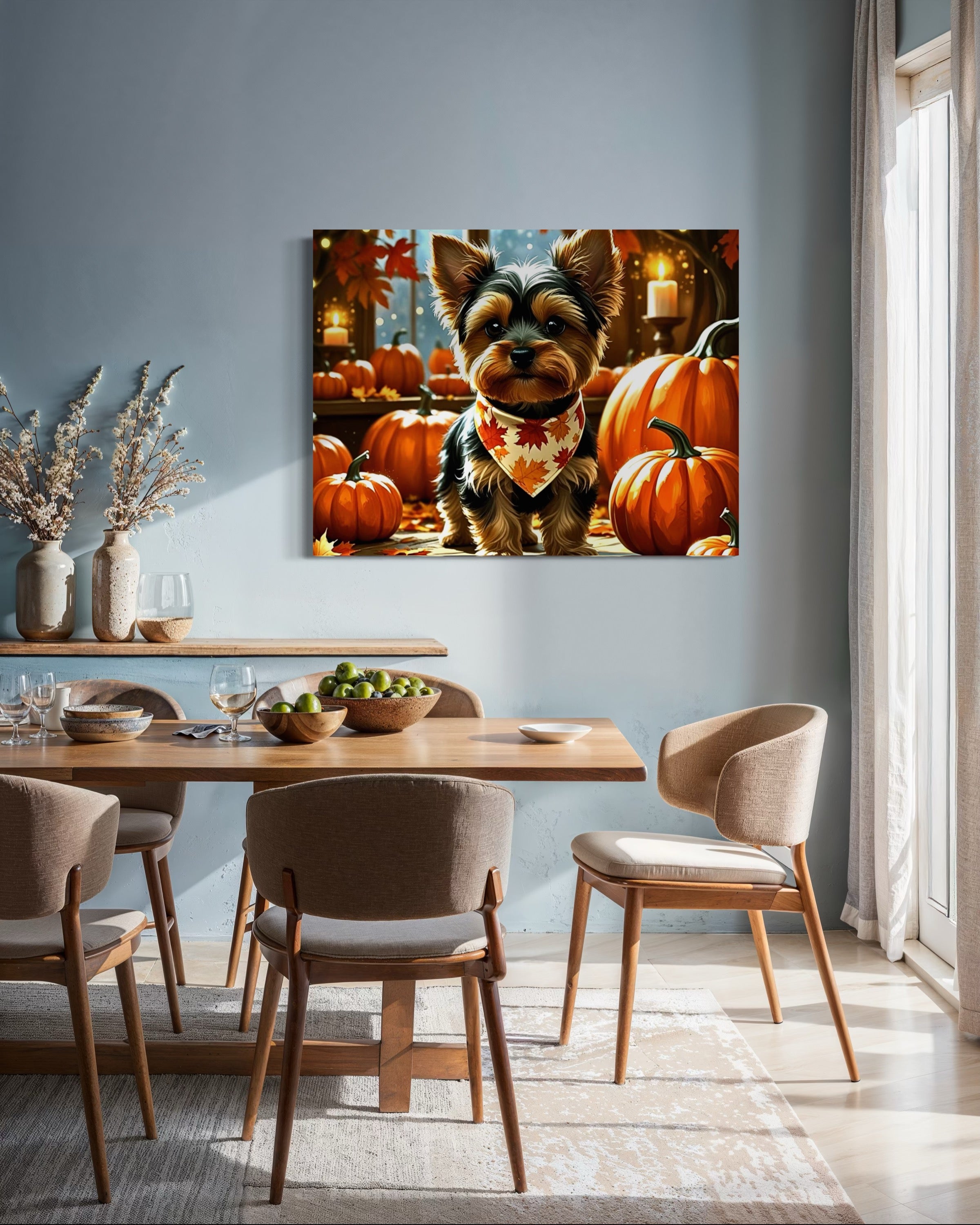 Yorkie cozy in the Fall