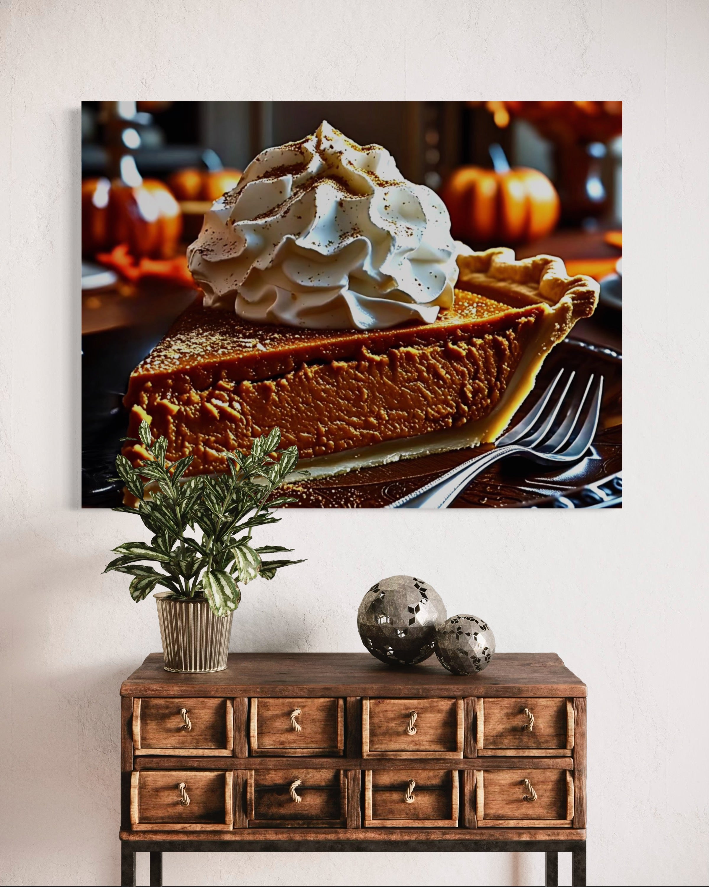 Pumpkin Pie Slice topped with Whipped Cream and Nutmeg