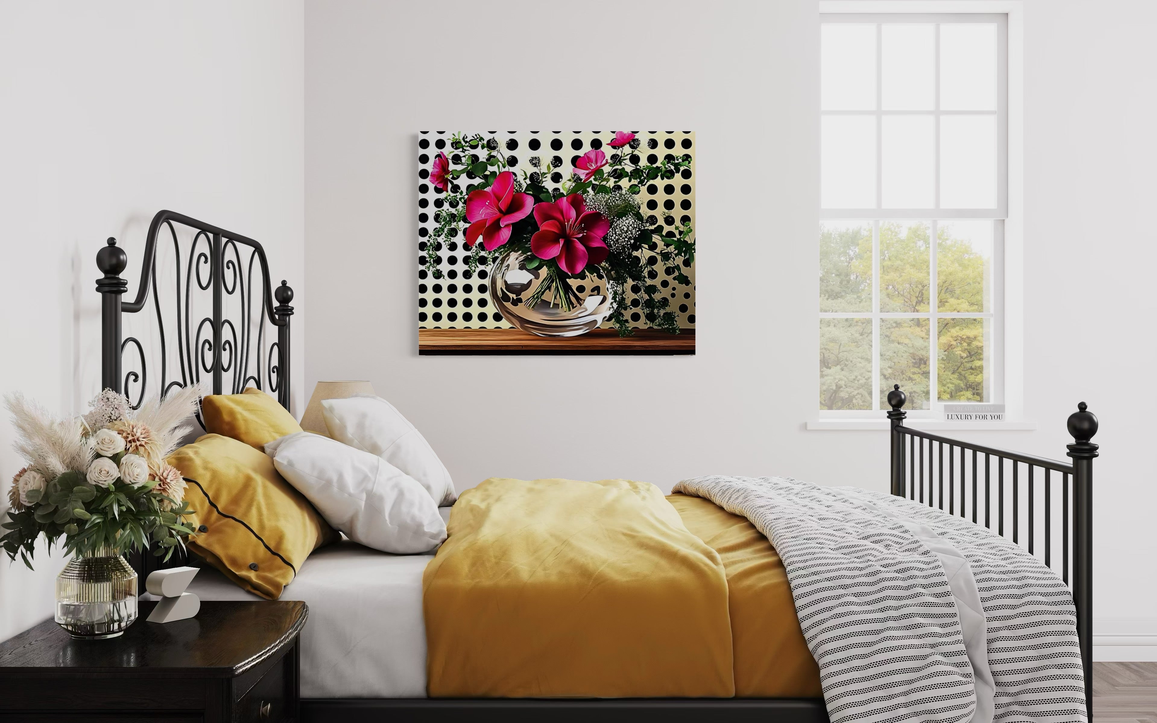 Fuscia Florals on Polka Dots