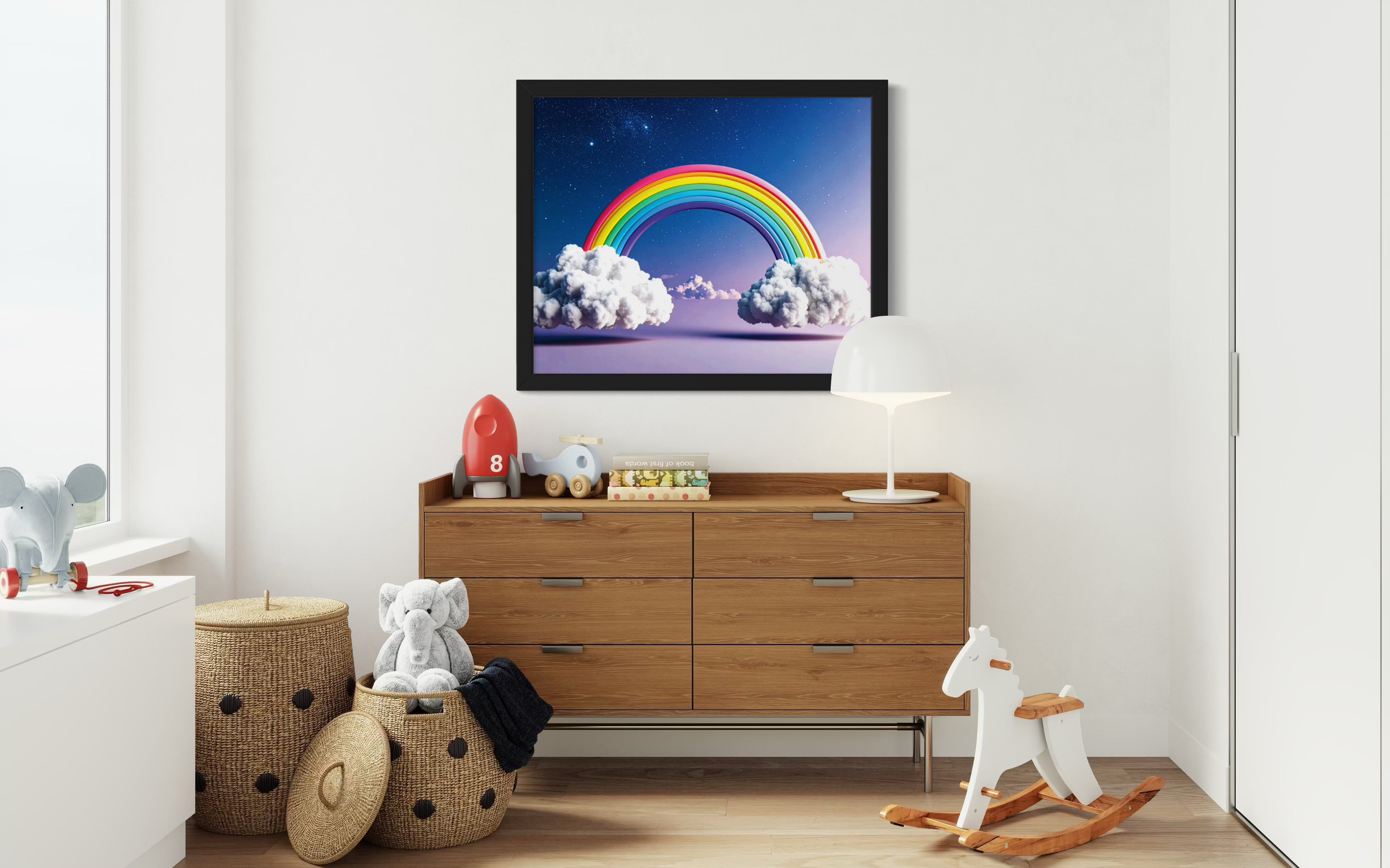 Floating Rainbow with Clouds Museum Print