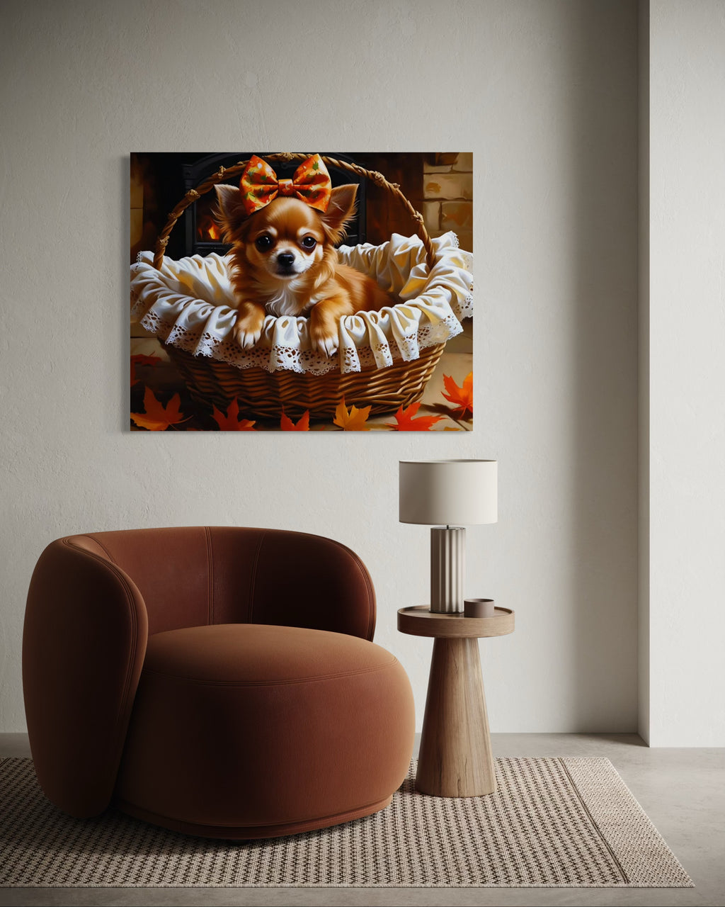 Autumn Chihuahua with Bow in Basket