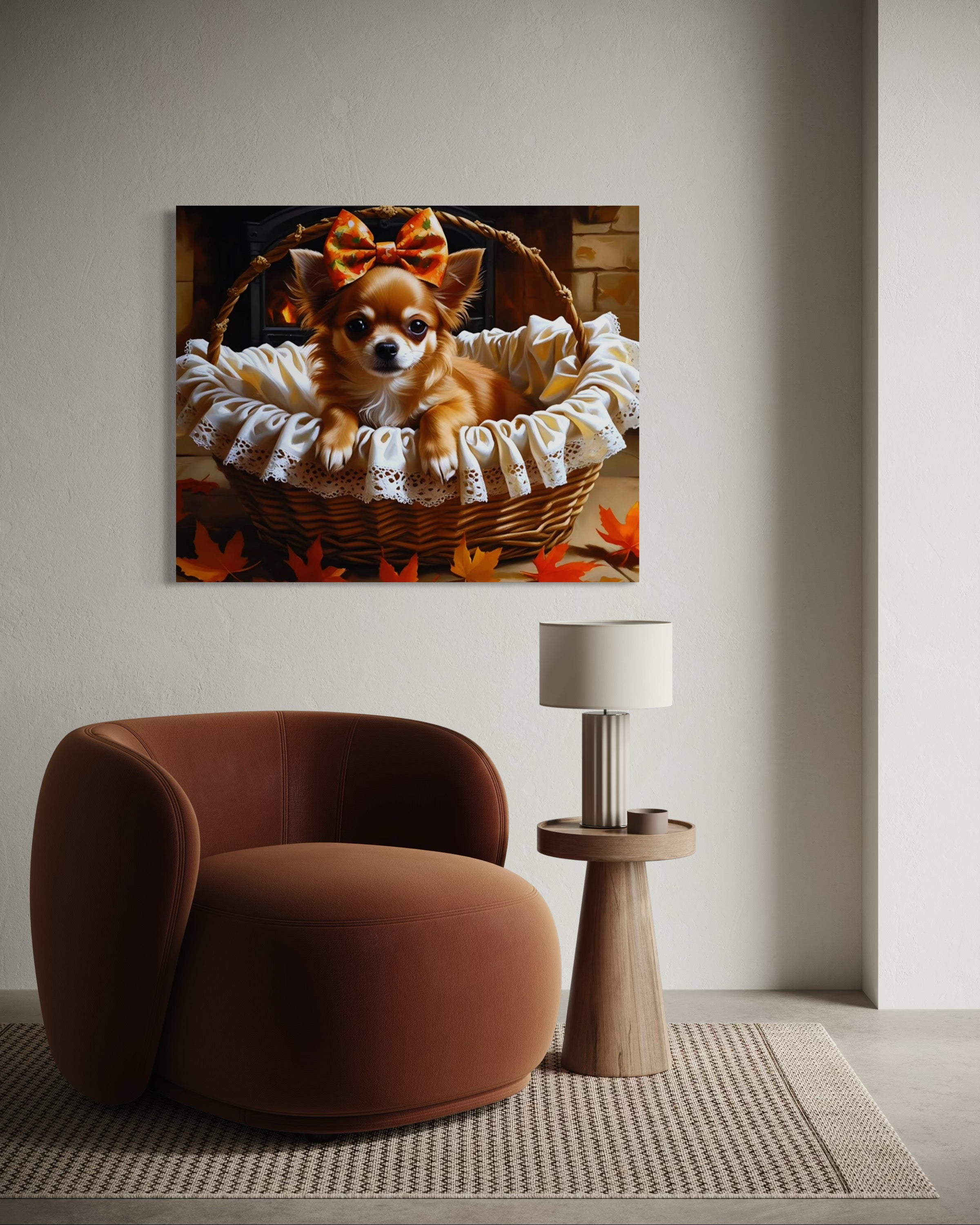 Autumn Chihuahua with Bow in Basket