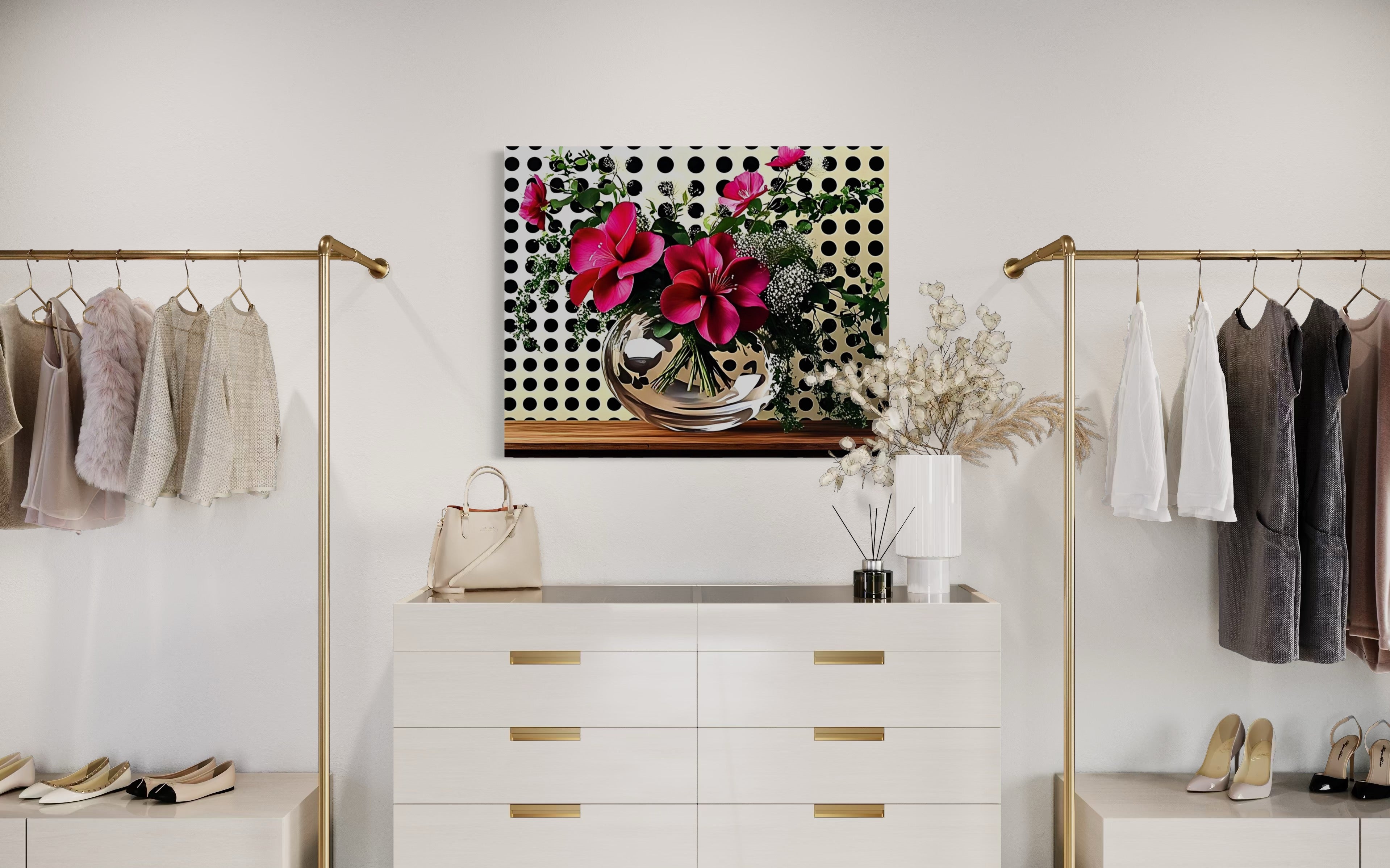 Fuscia Florals on Polka Dots