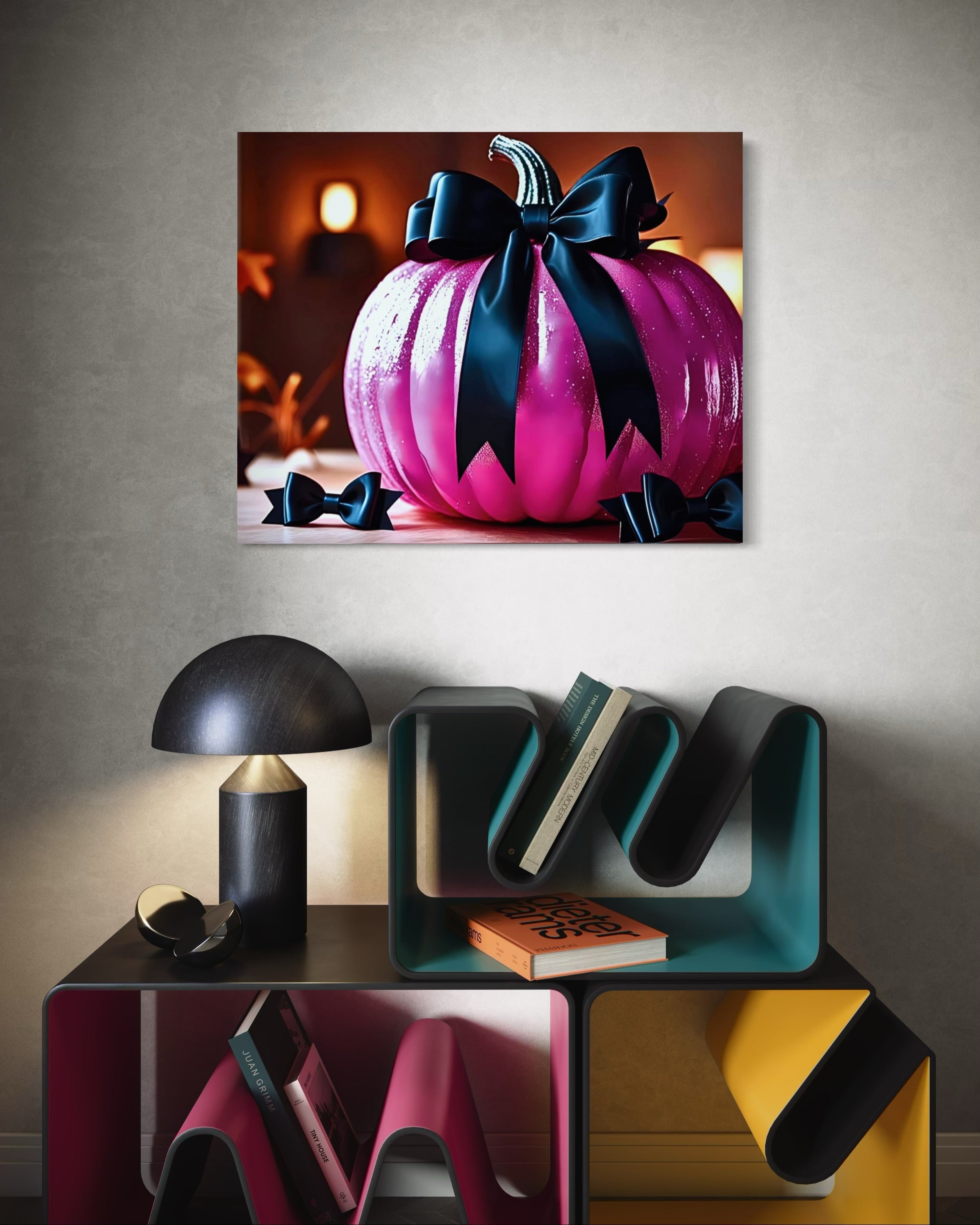 Hot Pink Pumpkin with Black Satin Bow Museum Print