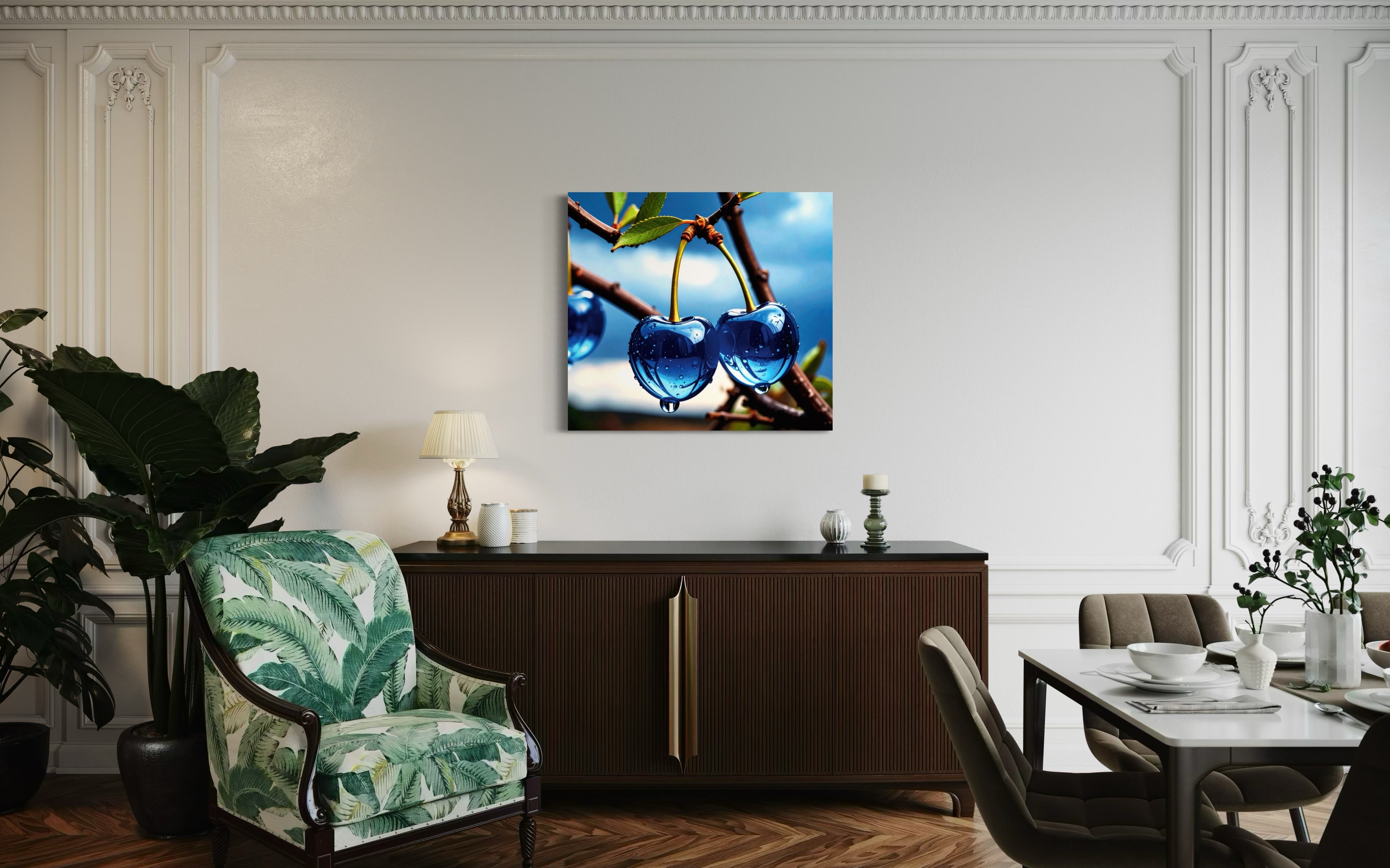 Blue Glass Cherries Museum Print