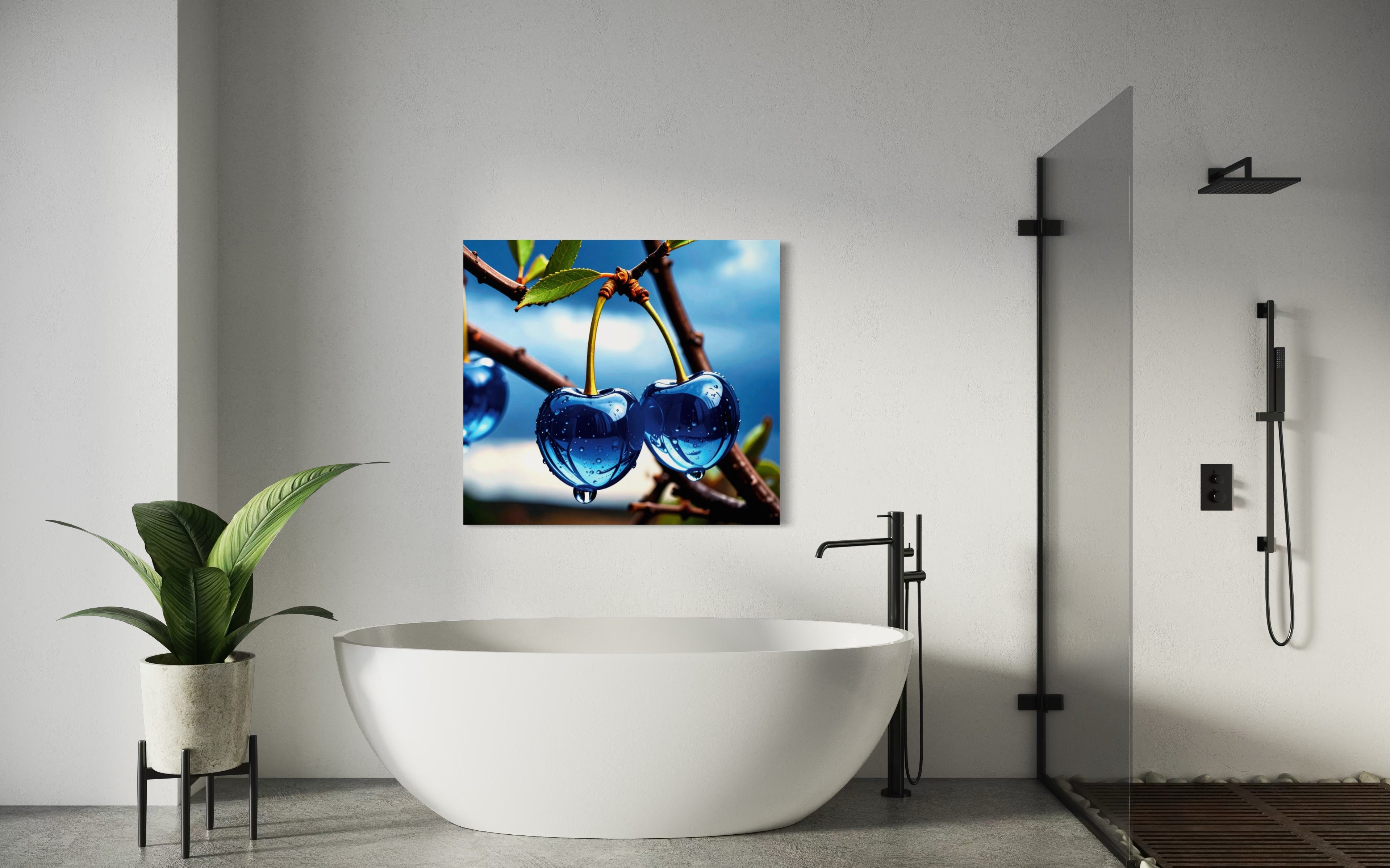 Blue Glass Cherries Museum Print