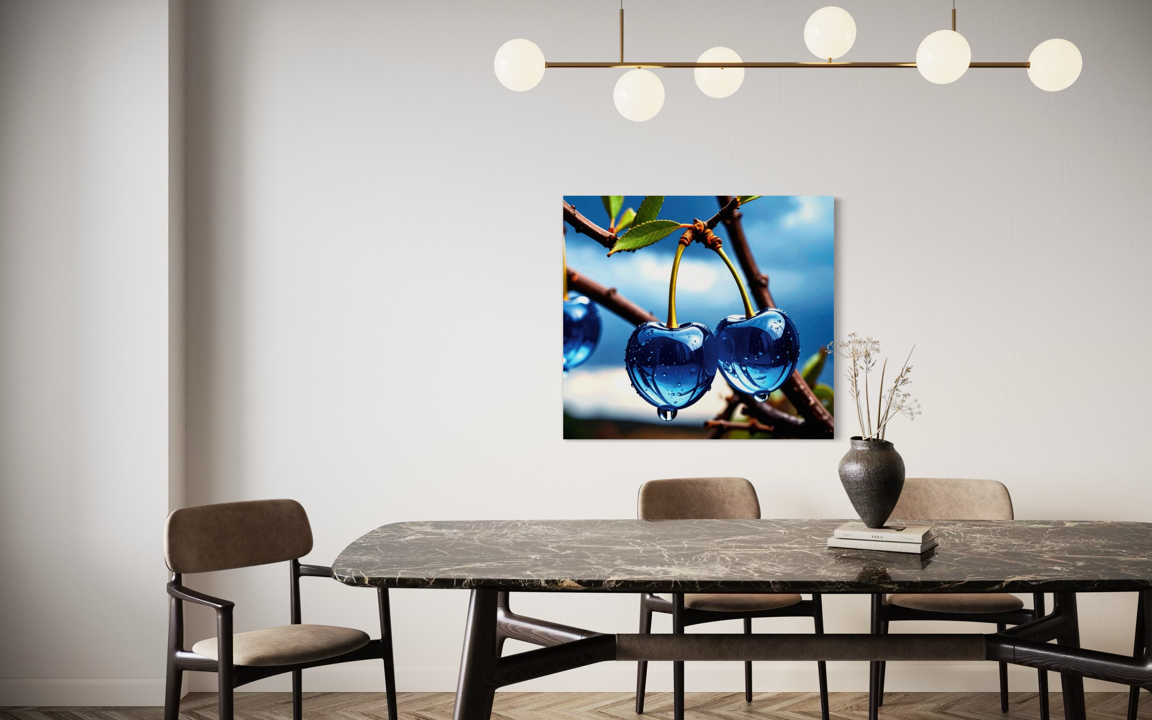 Blue Glass Cherries Museum Print