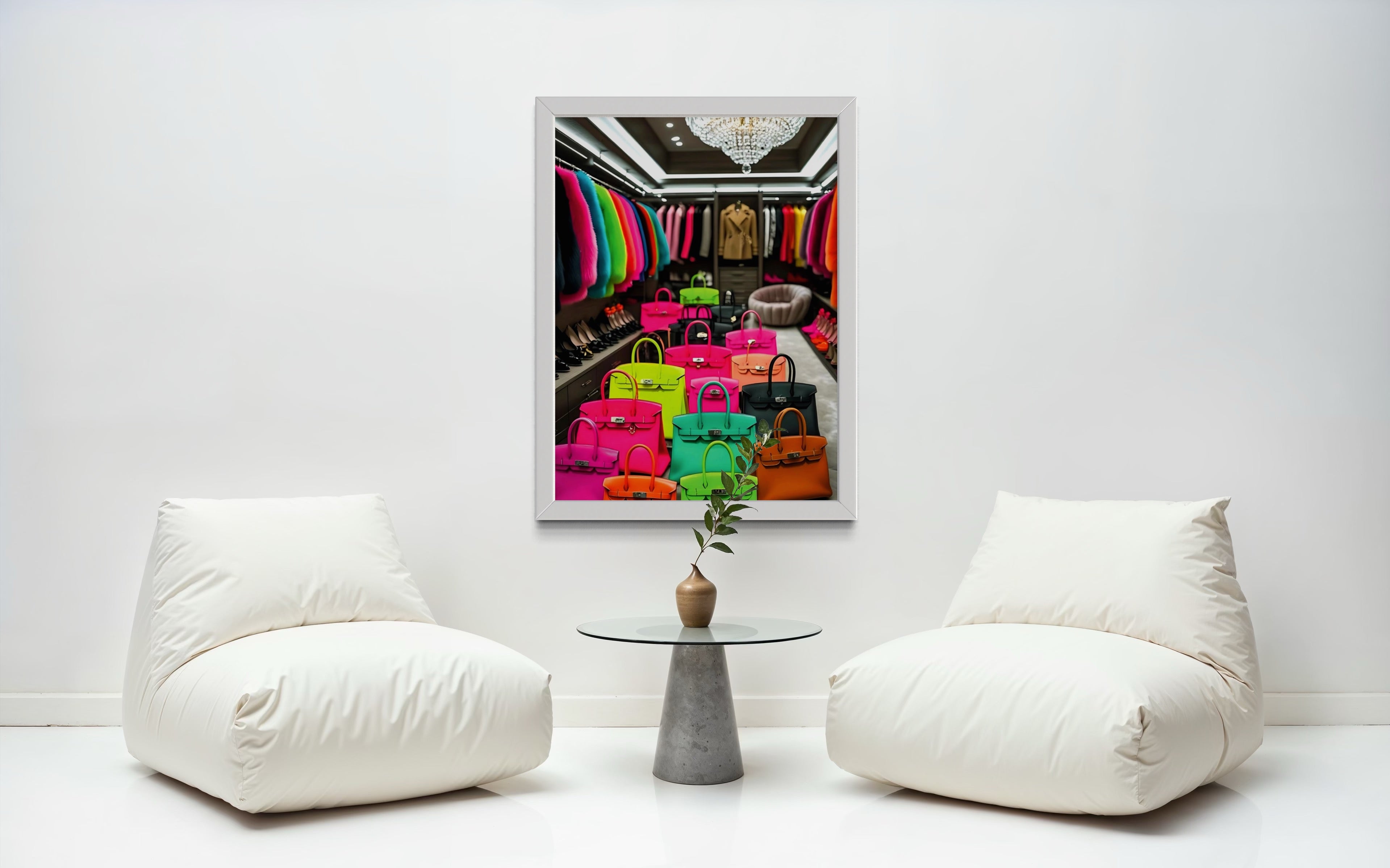 Luxury Closet with Neon Birkins Museum Print