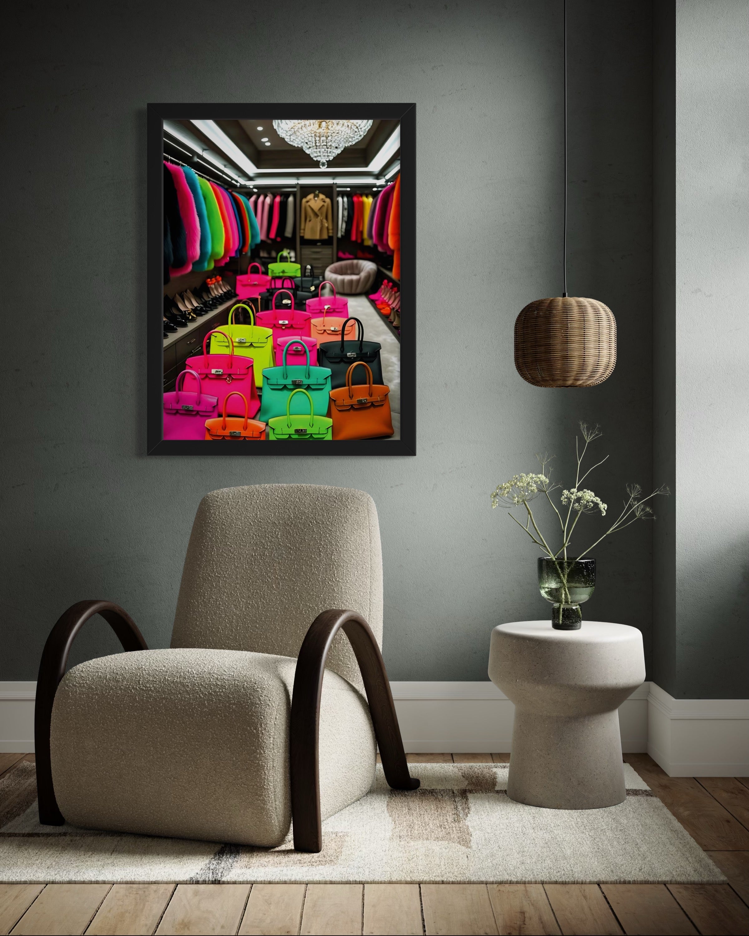 Luxury Closet with Neon Birkins Museum Print