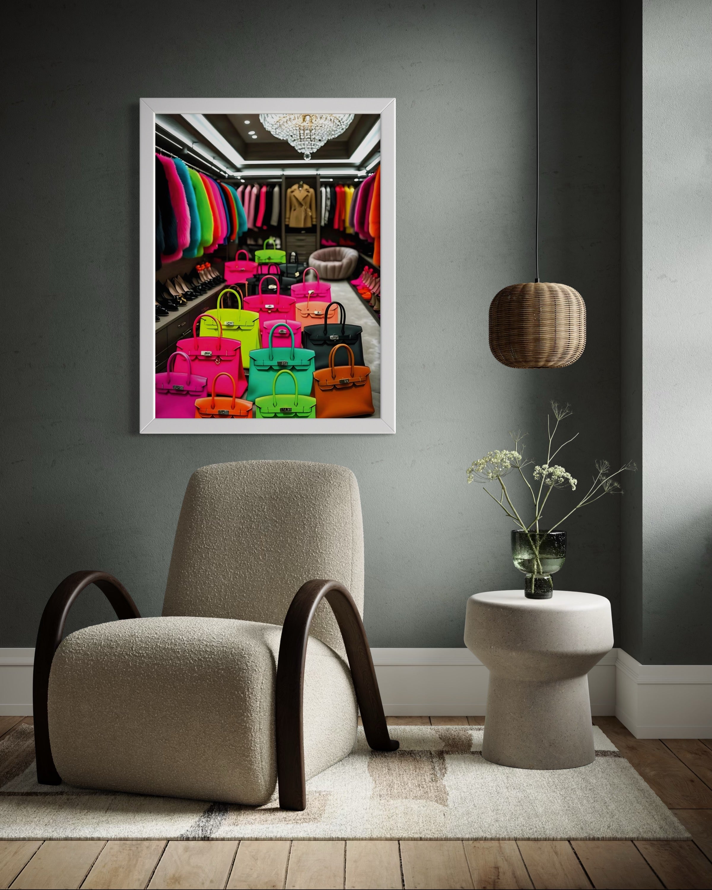 Luxury Closet with Neon Birkins Museum Print