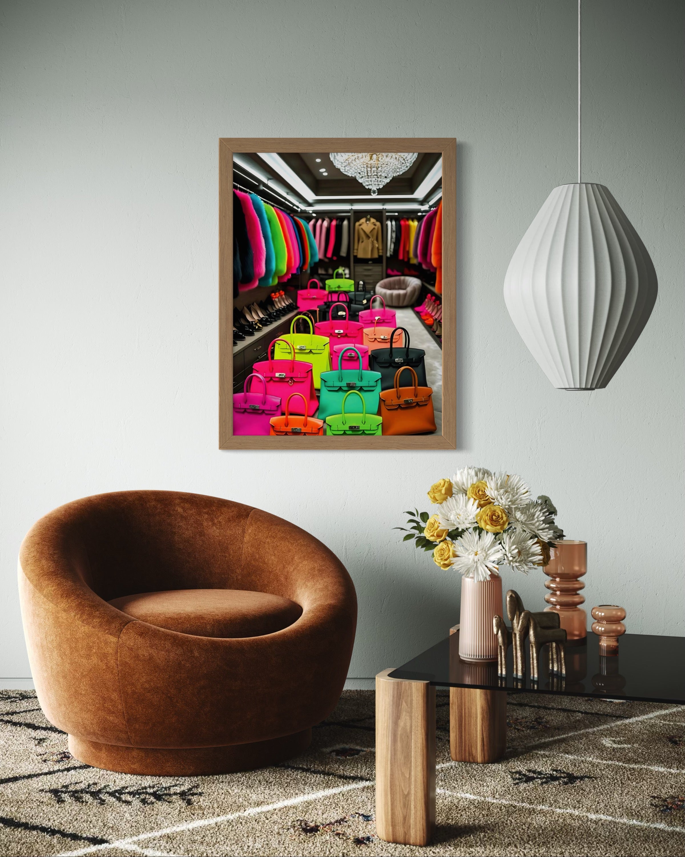Luxury Closet with Neon Birkins Museum Print