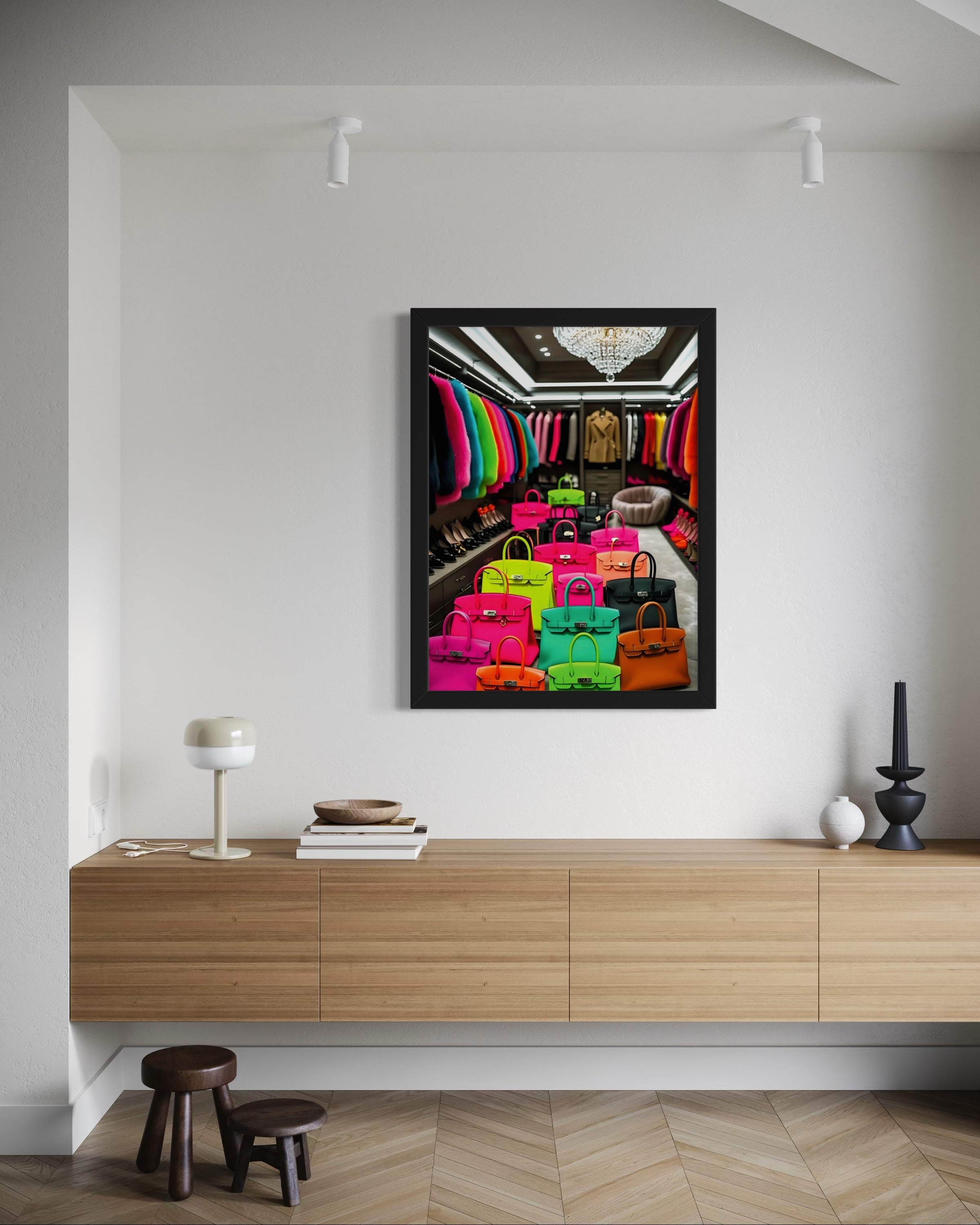Luxury Closet with Neon Birkins Museum Print