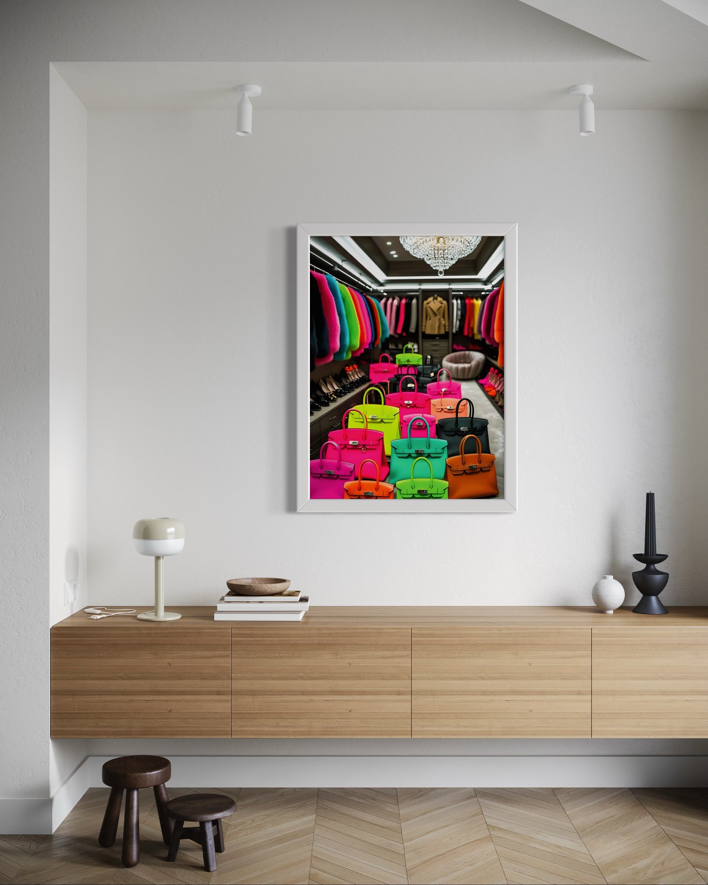 Luxury Closet with Neon Birkins Museum Print