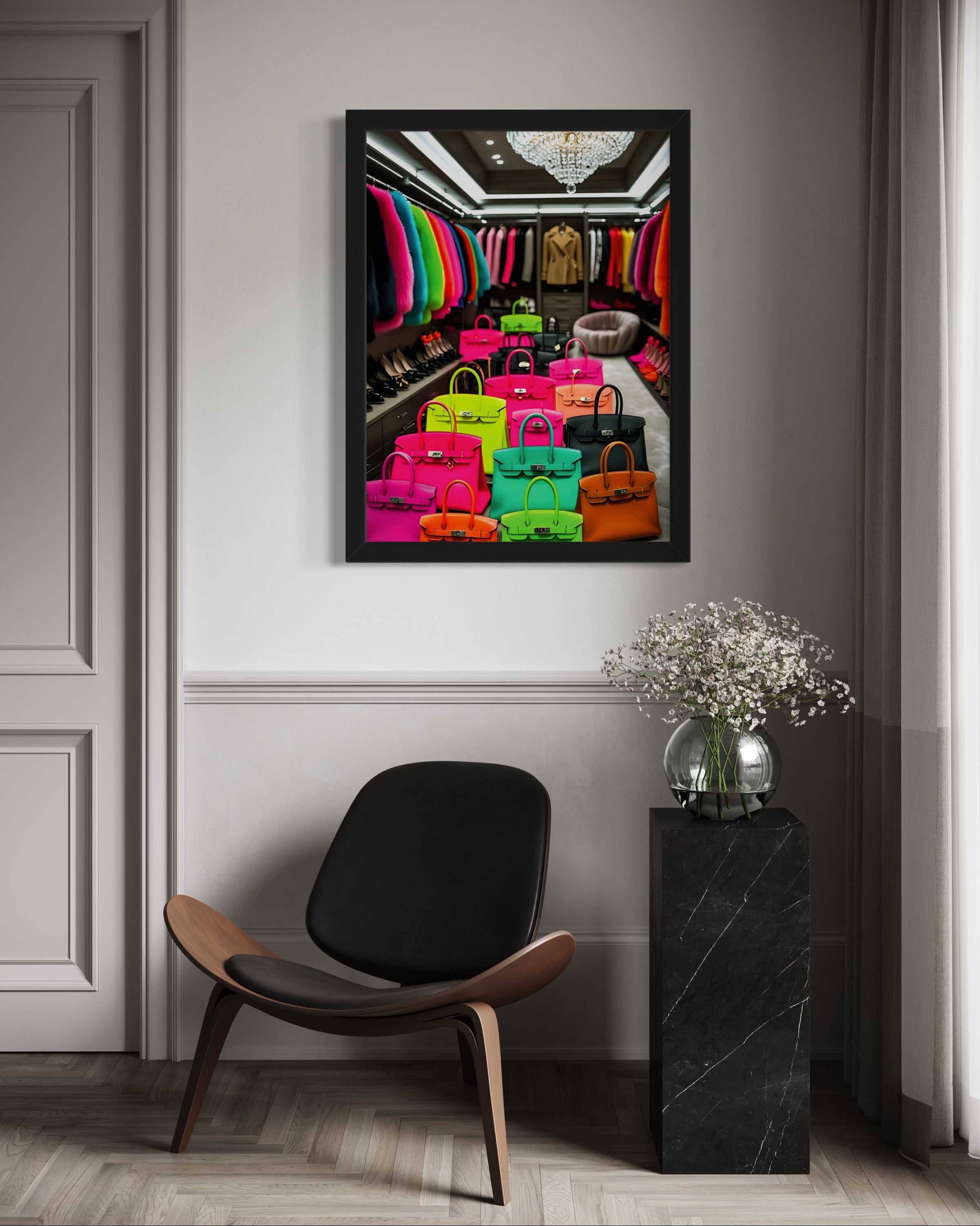 Luxury Closet with Neon Birkins Museum Print