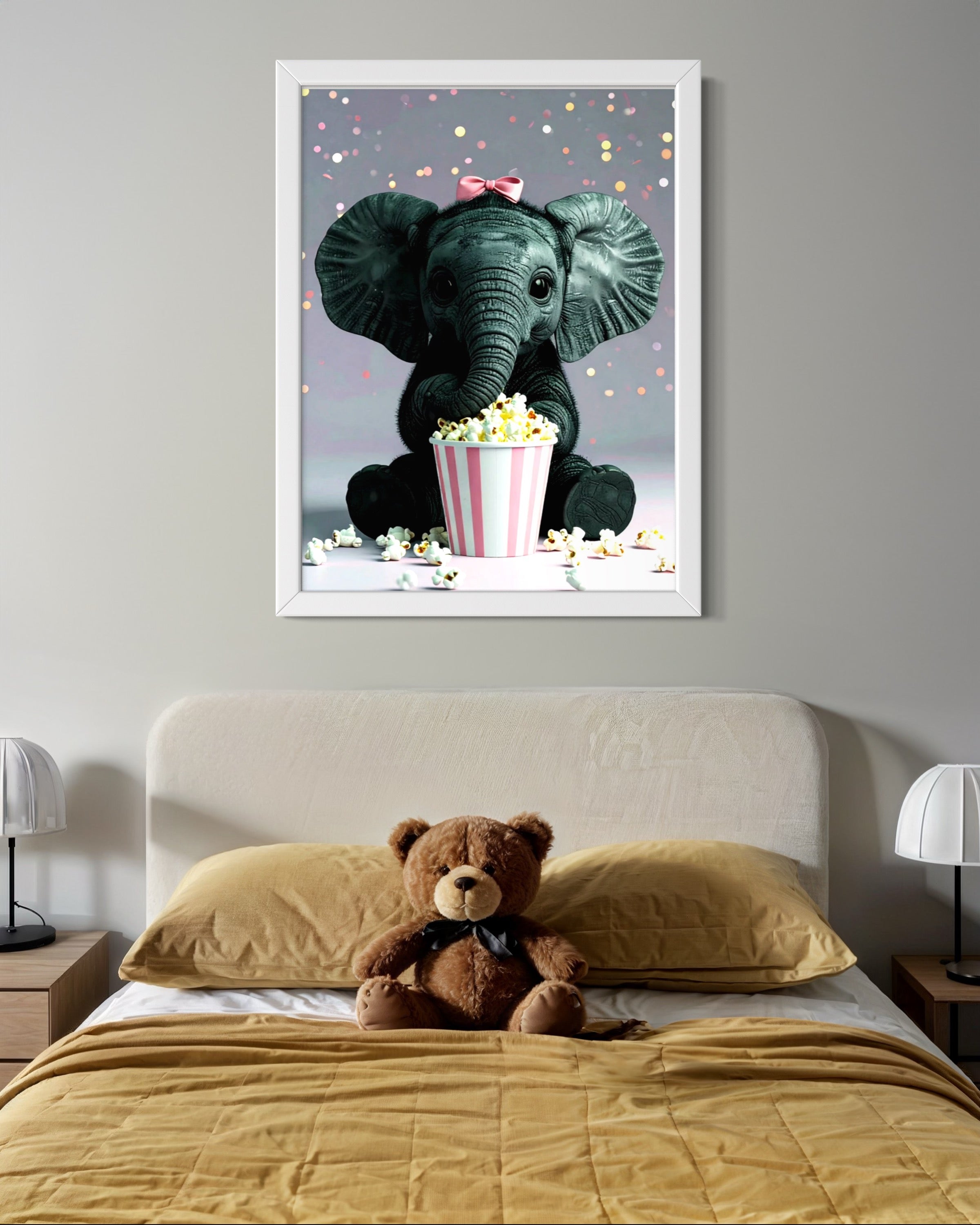 Baby Elephant eating Popcorn Museum Print