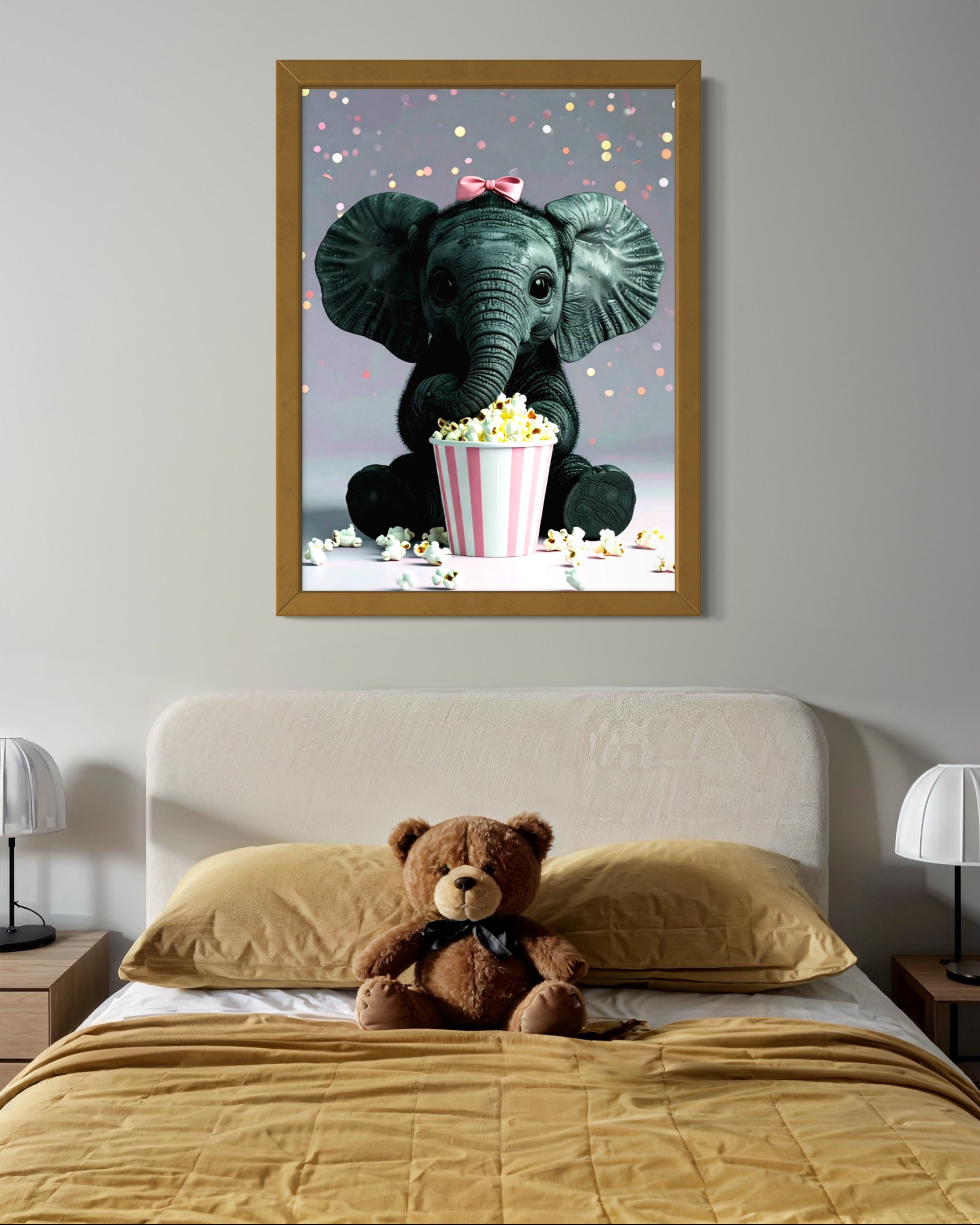 Baby Elephant eating Popcorn Museum Print