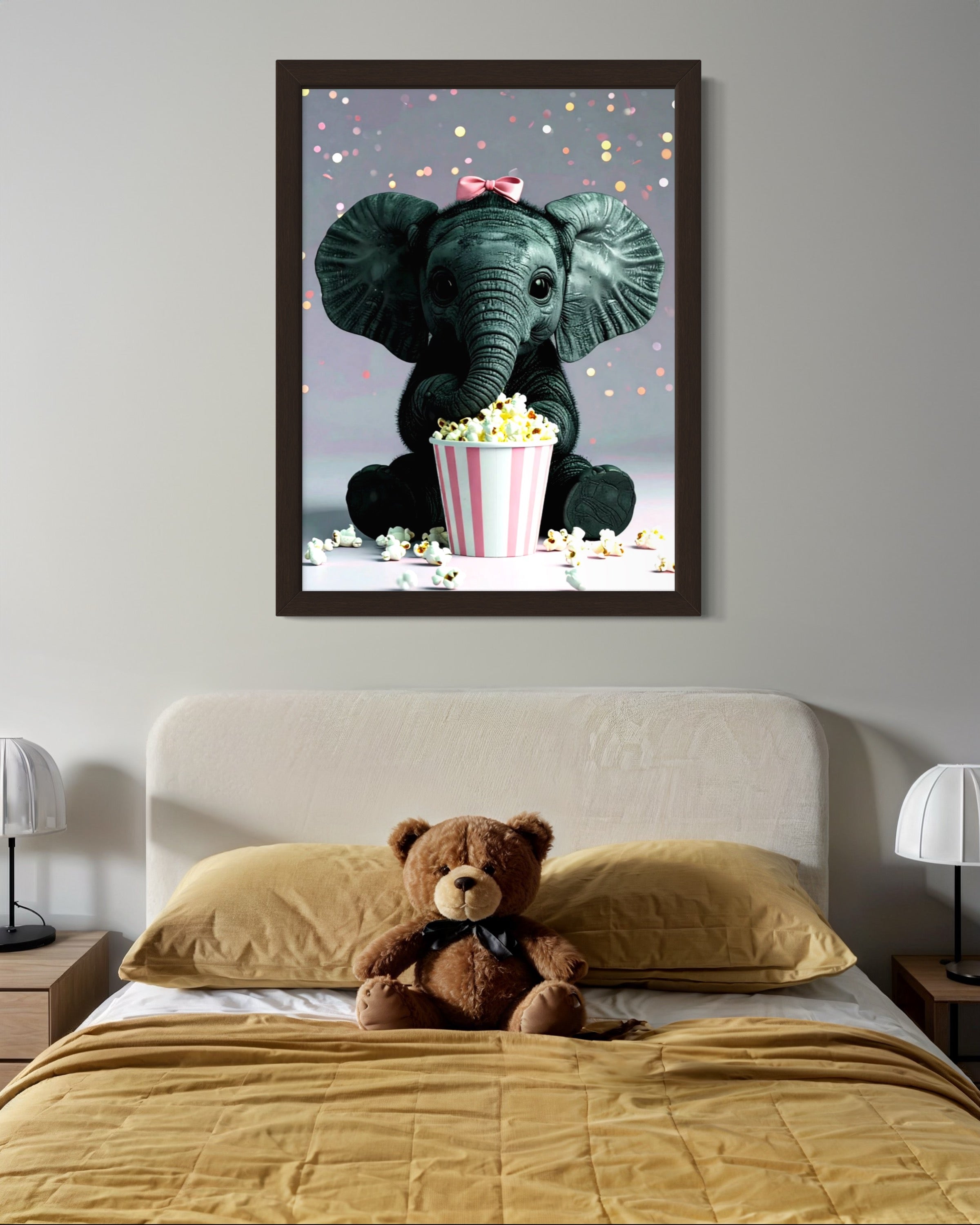 Baby Elephant eating Popcorn Museum Print