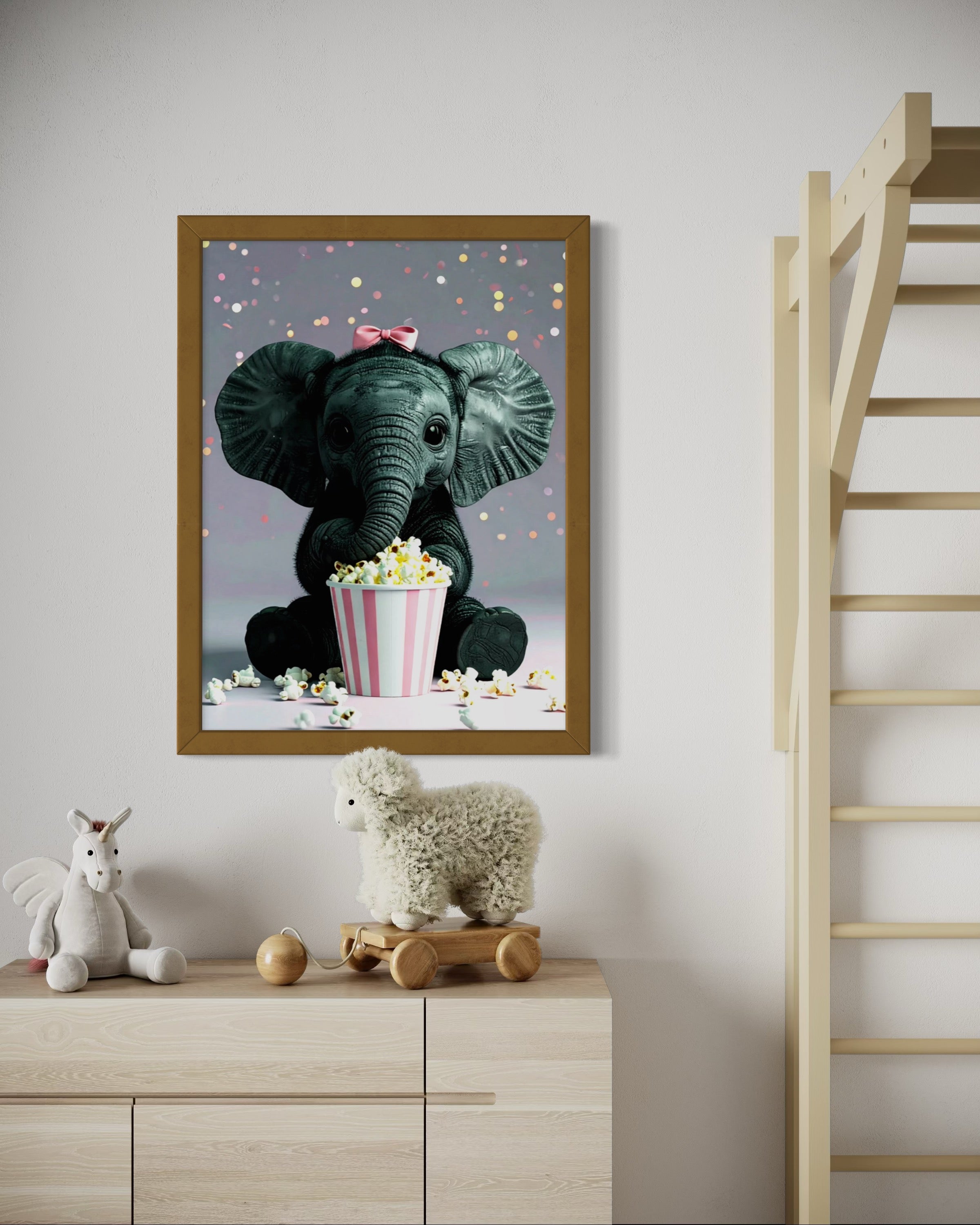 Baby Elephant eating Popcorn Museum Print