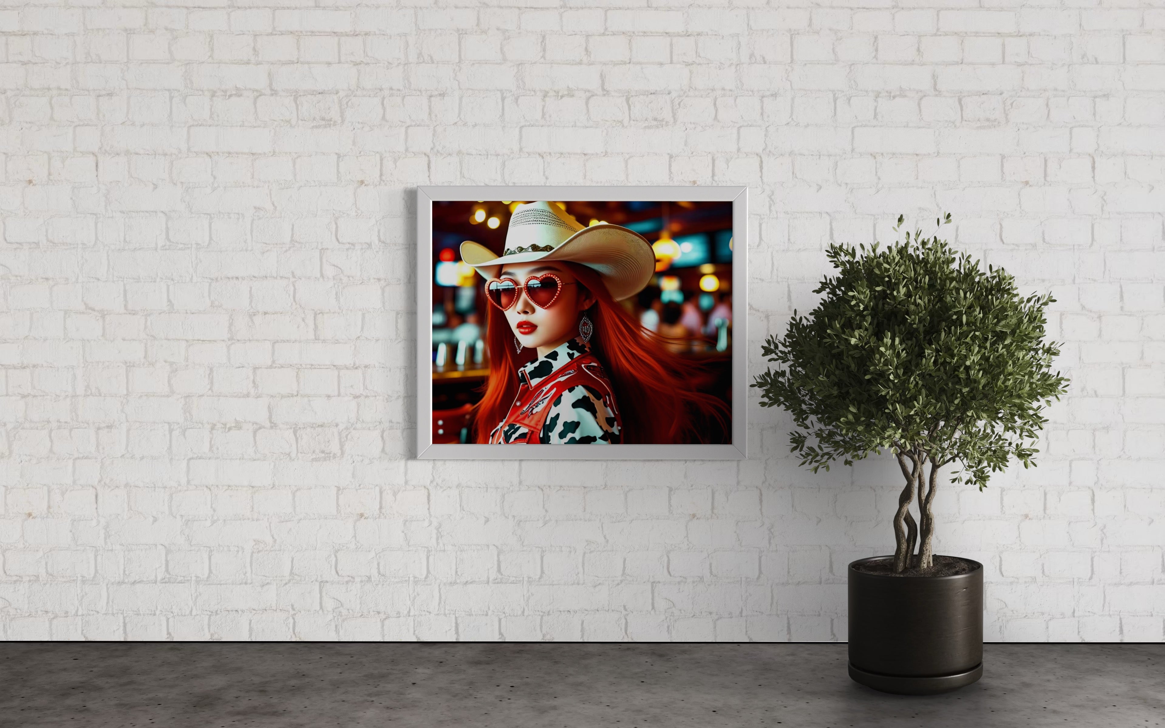 Red Vest Heart Eyes Cowgirl Museum Print