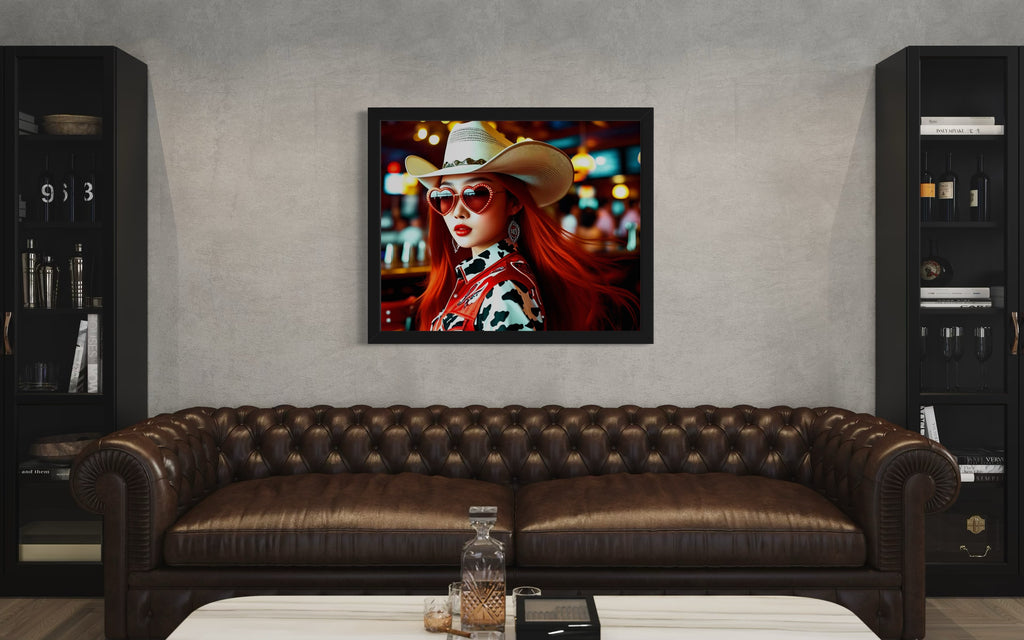 Red Vest Heart Eyes Cowgirl Museum Print