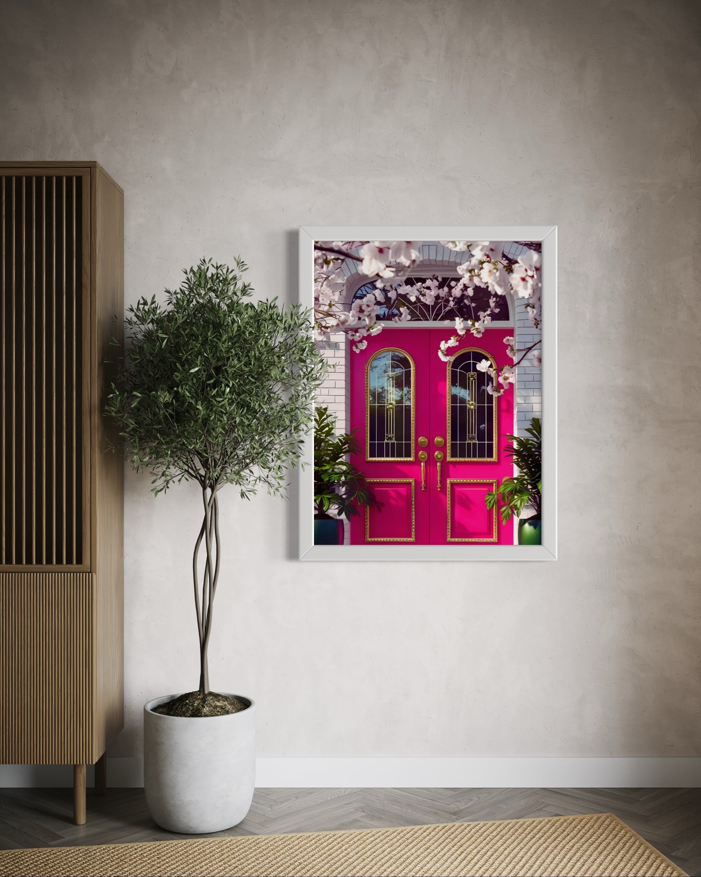 Hot Pink doors and Cherry Blossom Trees Museum Print