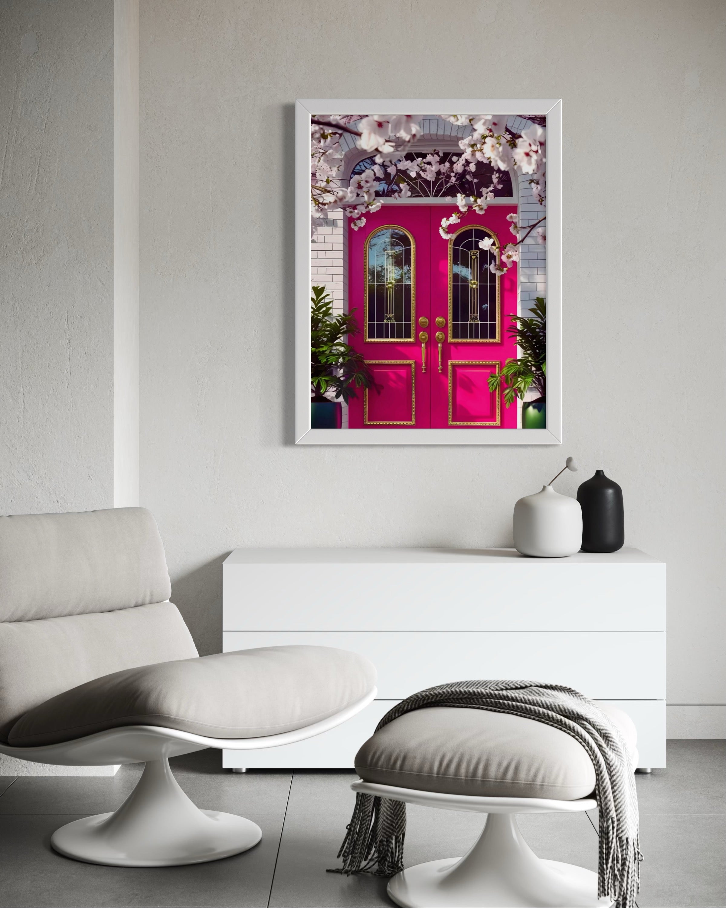 Hot Pink doors and Cherry Blossom Trees Museum Print