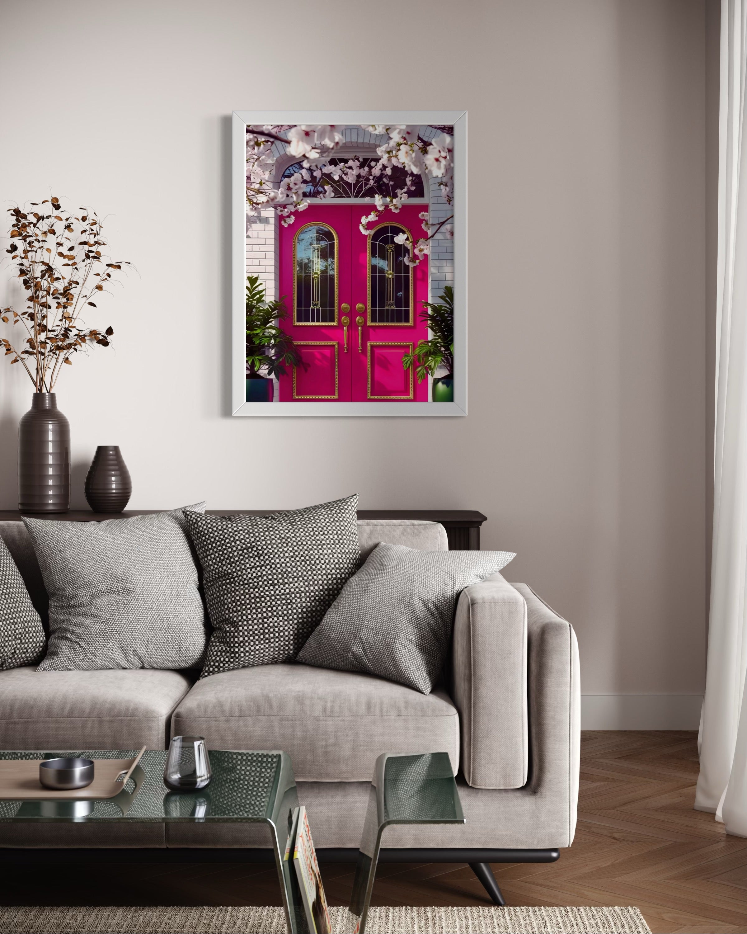 Hot Pink doors and Cherry Blossom Trees Museum Print