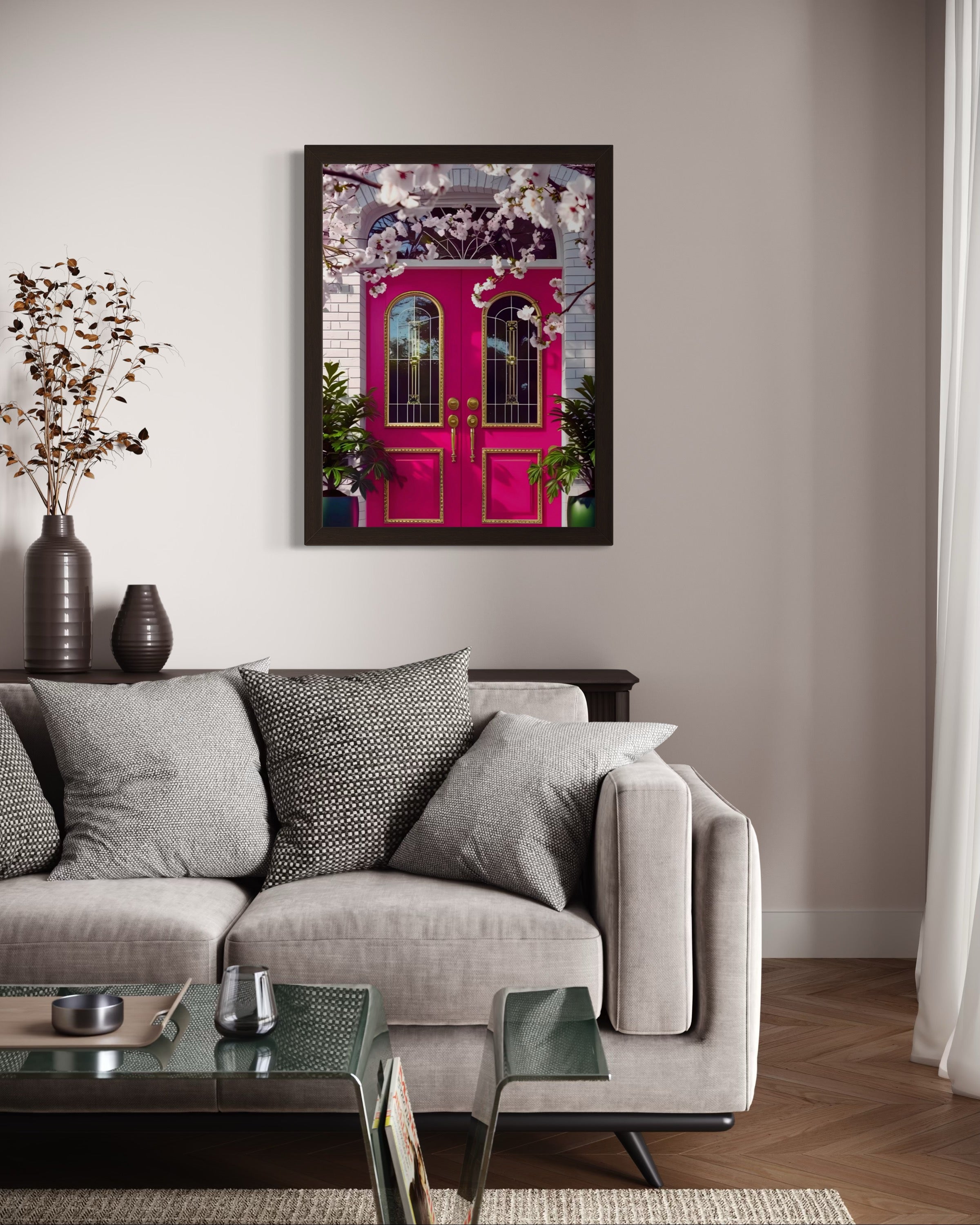 Hot Pink doors and Cherry Blossom Trees Museum Print