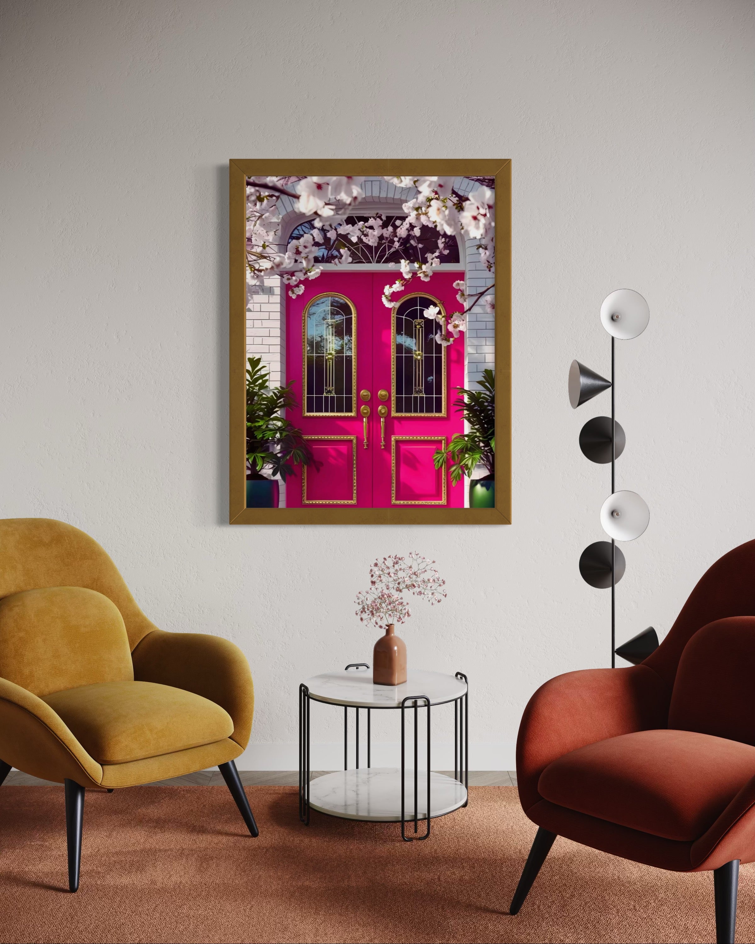 Hot Pink doors and Cherry Blossom Trees Museum Print