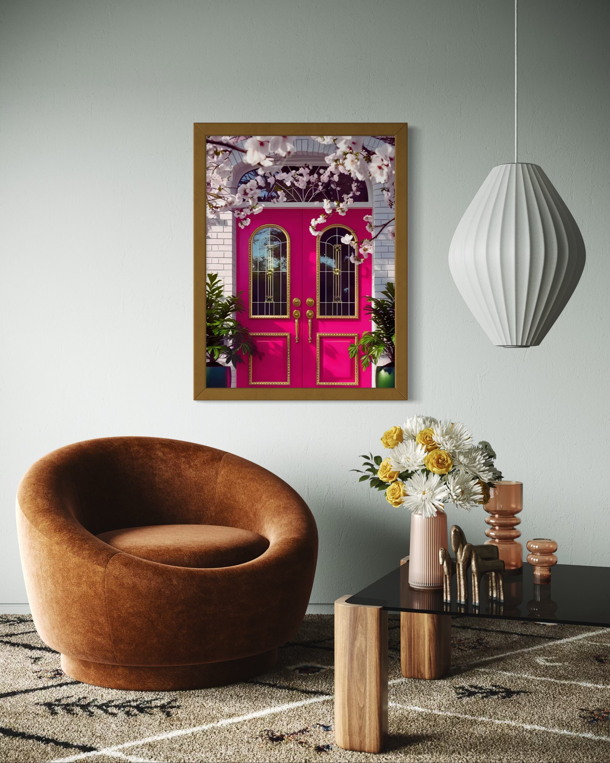Hot Pink doors and Cherry Blossom Trees Museum Print