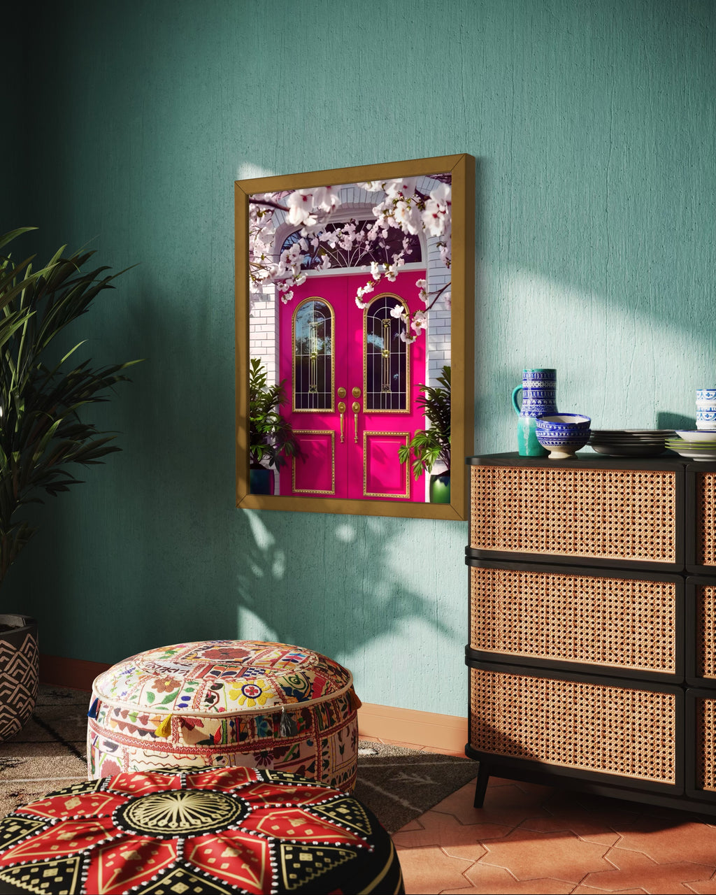 Hot Pink doors and Cherry Blossom Trees Museum Print
