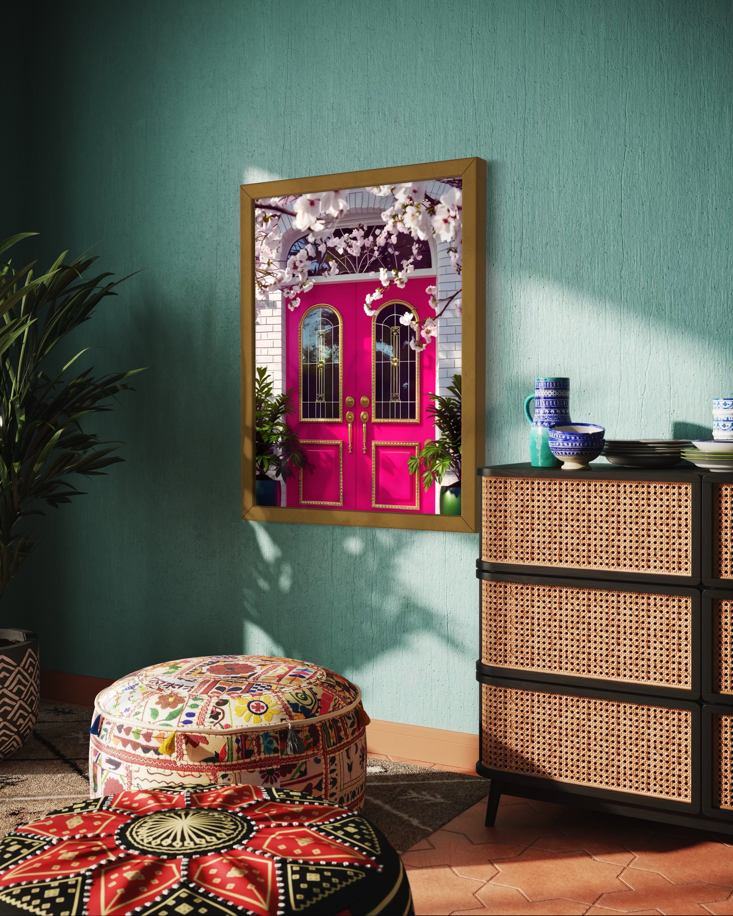 Hot Pink doors and Cherry Blossom Trees Museum Print