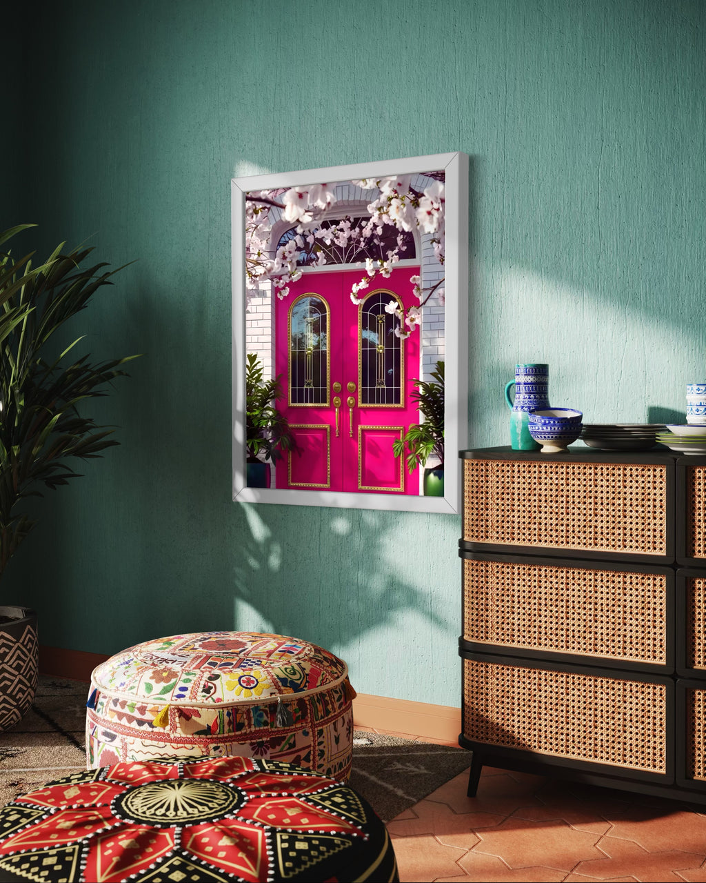 Hot Pink doors and Cherry Blossom Trees Museum Print