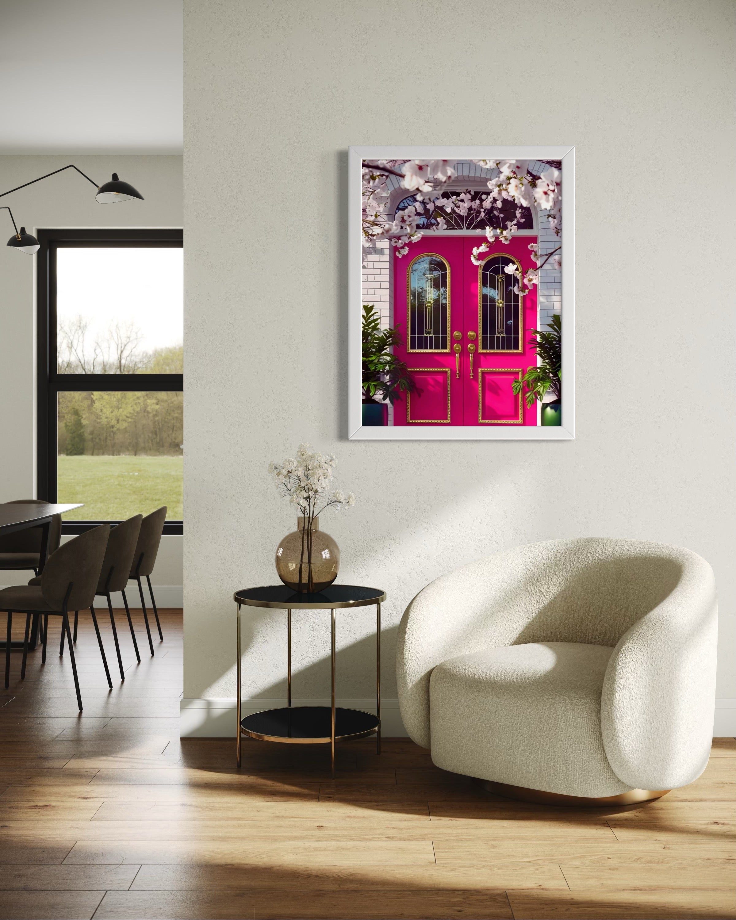 Hot Pink doors and Cherry Blossom Trees Museum Print