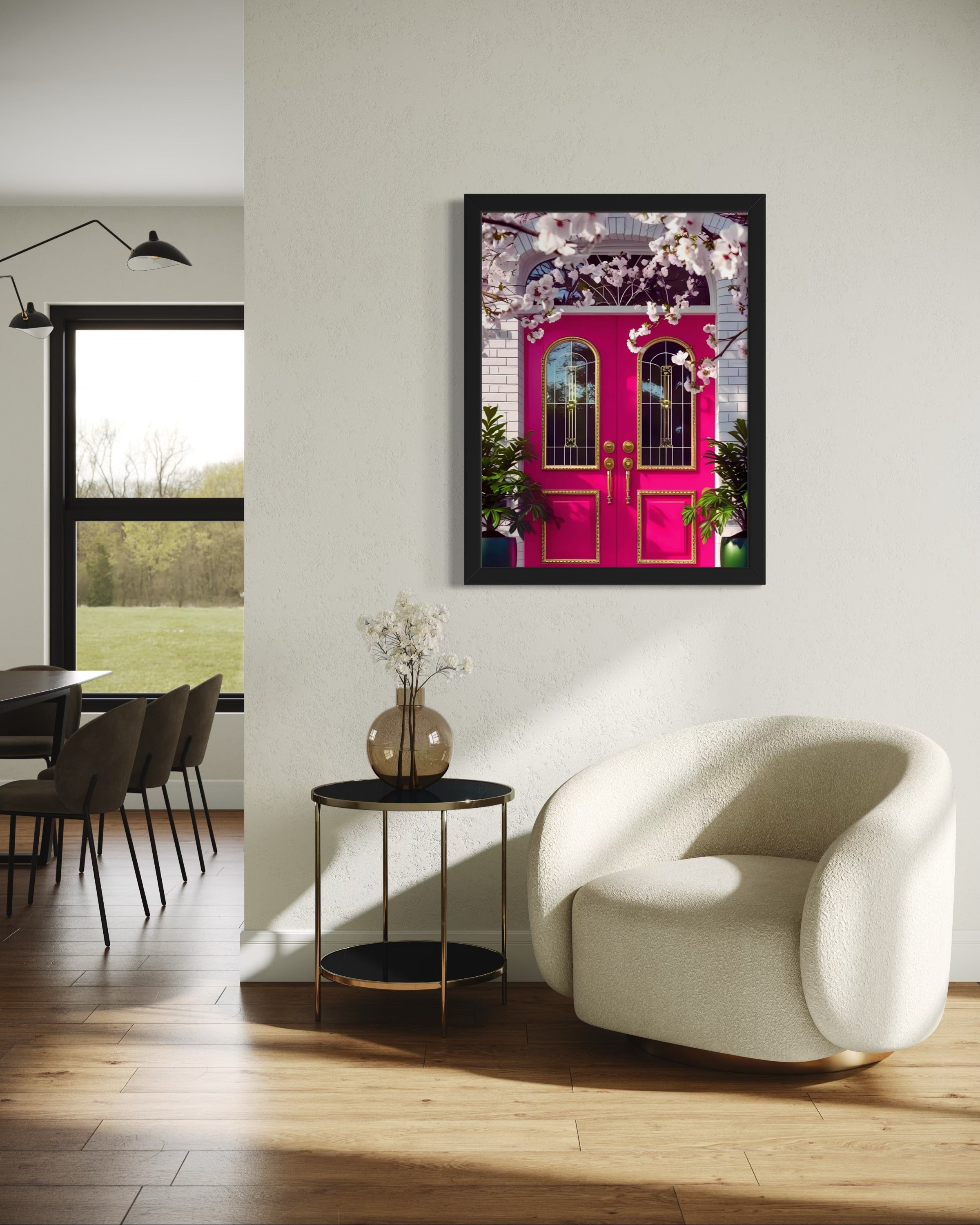 Hot Pink doors and Cherry Blossom Trees Museum Print