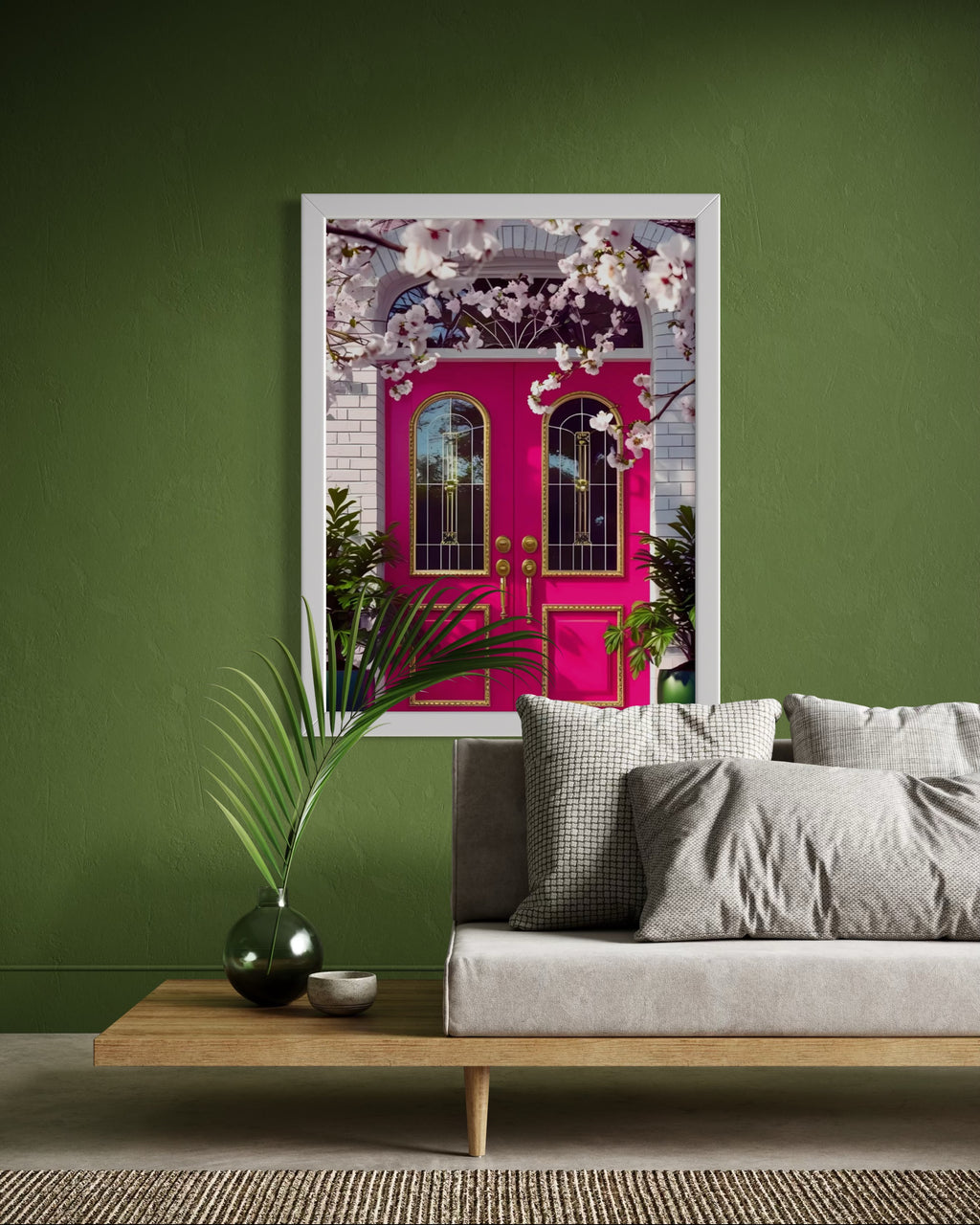 Hot Pink doors and Cherry Blossom Trees Museum Print