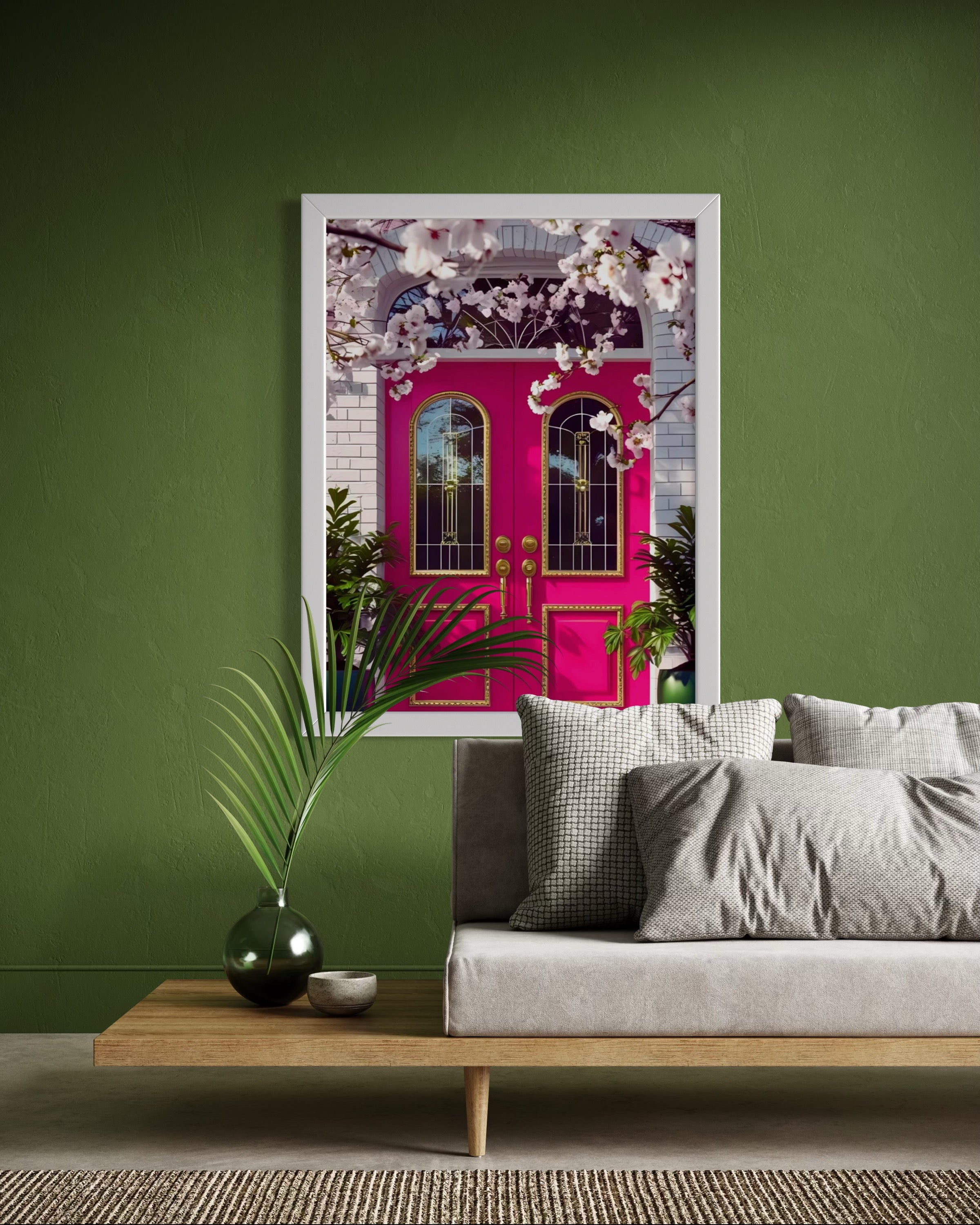Hot Pink doors and Cherry Blossom Trees Museum Print