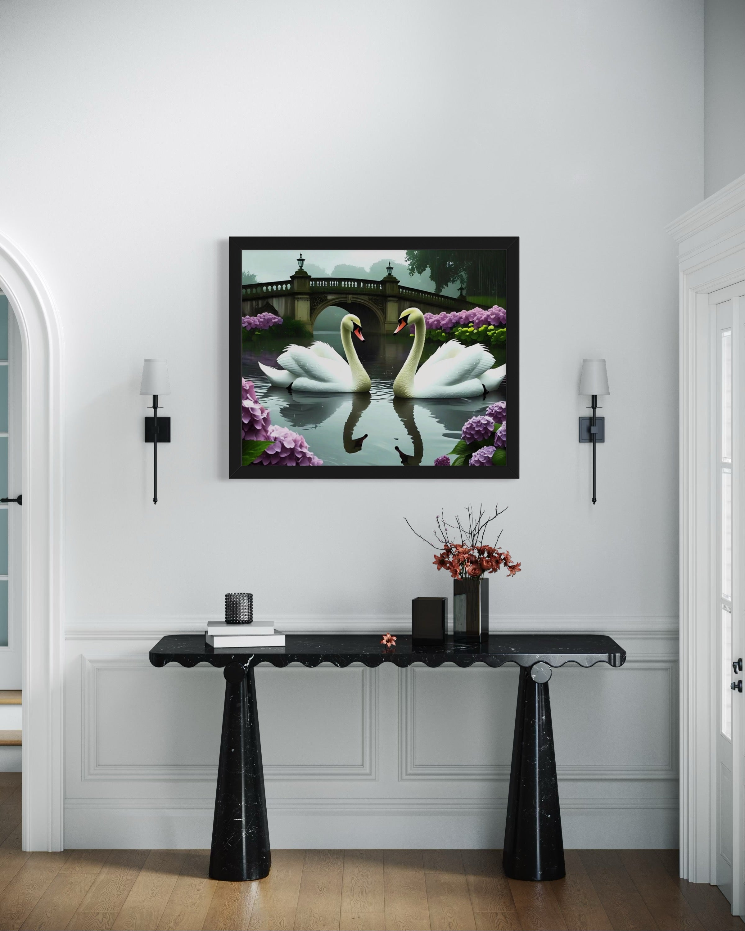 Swans in the Rain Museum Print
