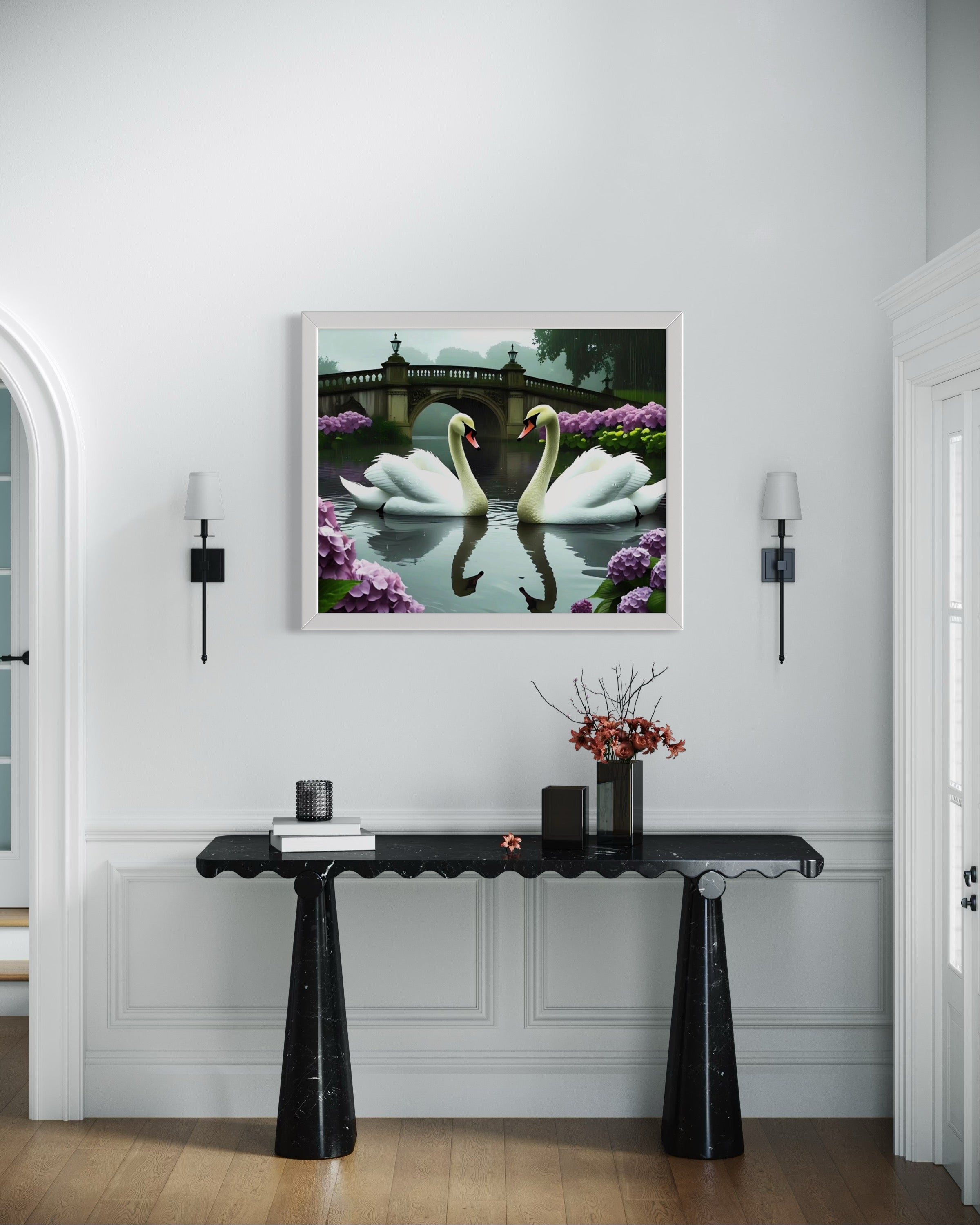 Swans in the Rain Museum Print