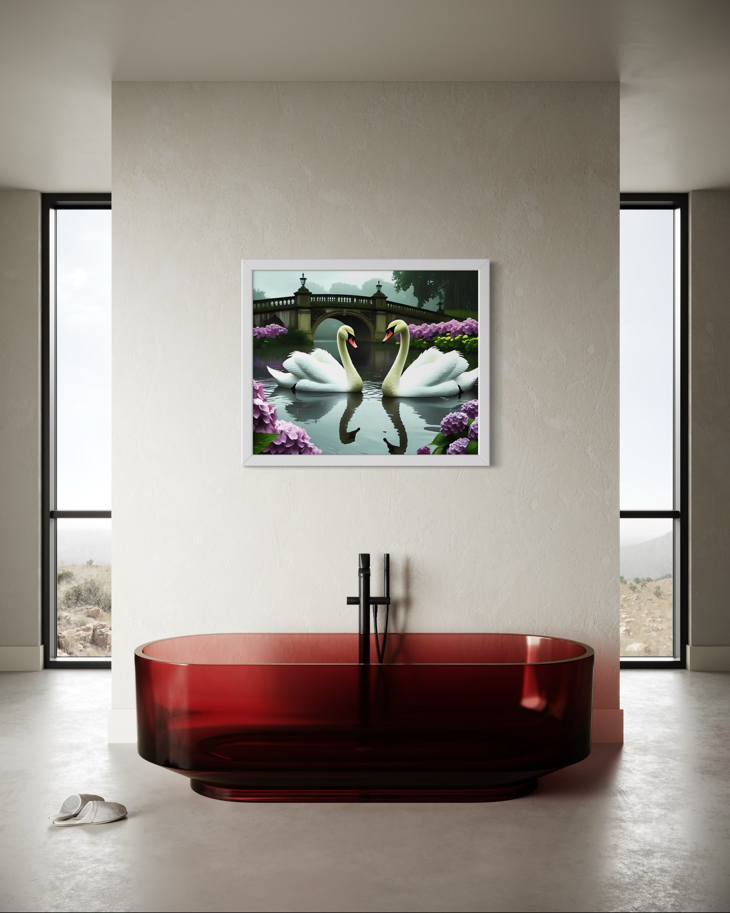 Swans in the Rain Museum Print