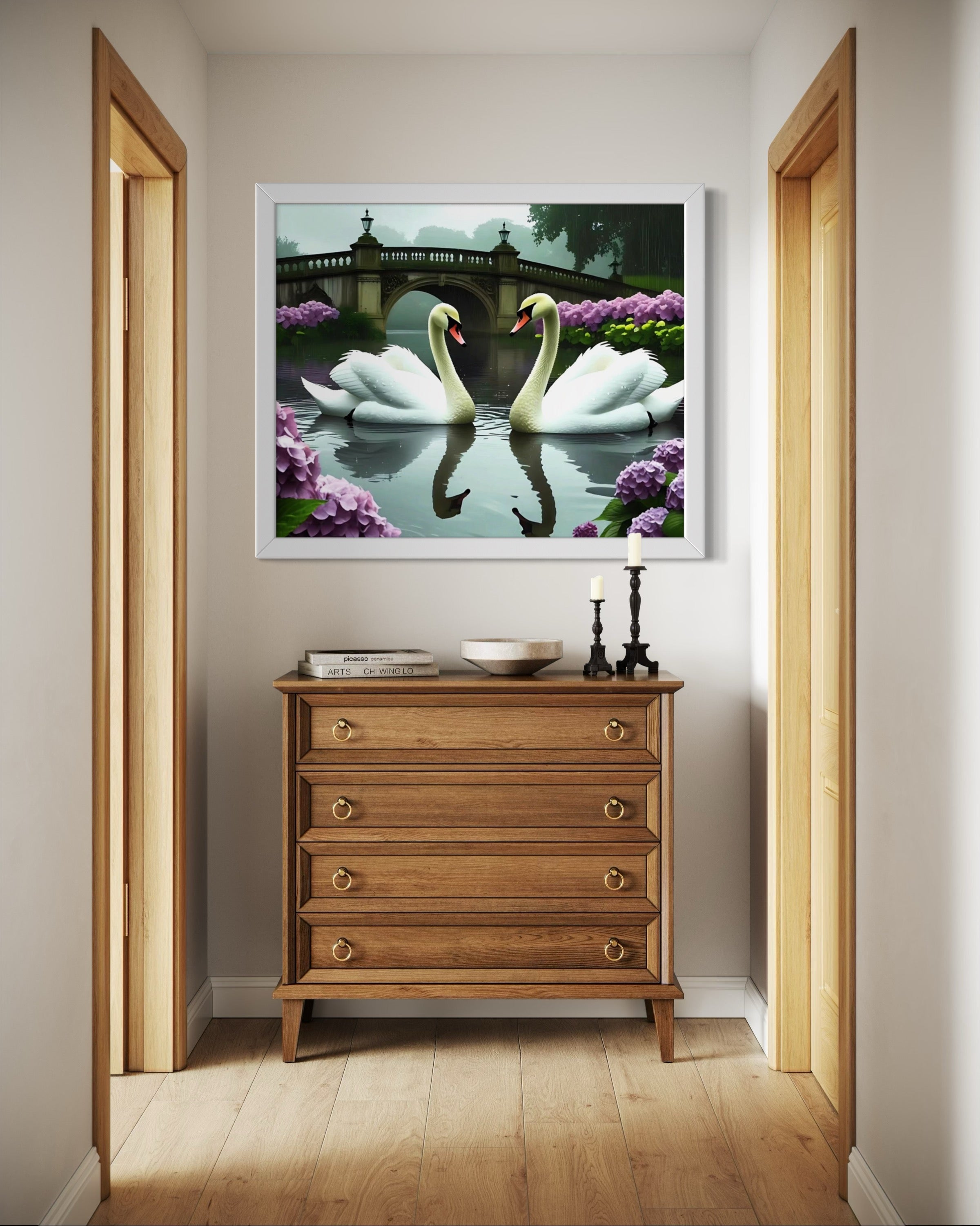 Swans in the Rain Museum Print